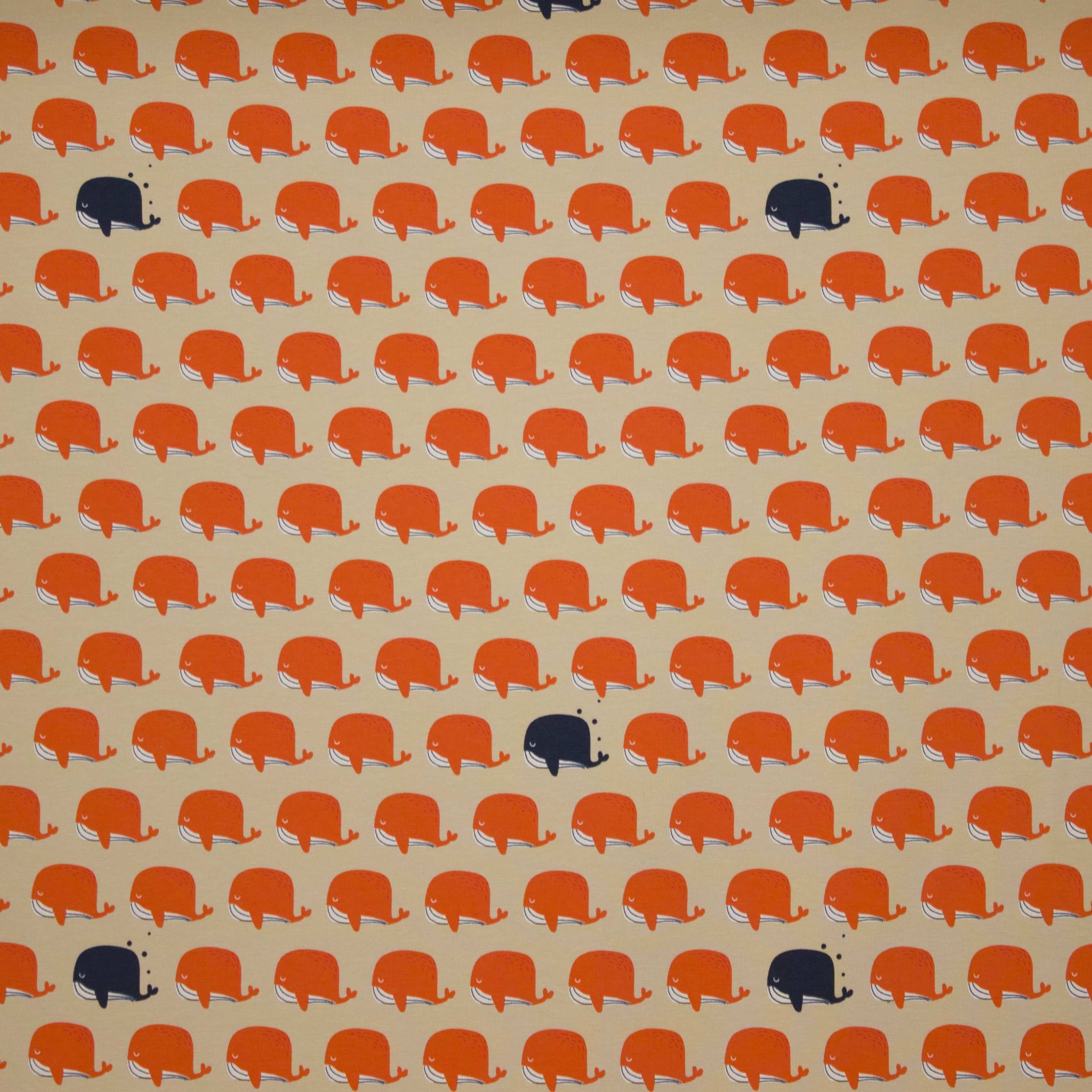 Beige katoentricot met walvissen 'Seafriends Whale'