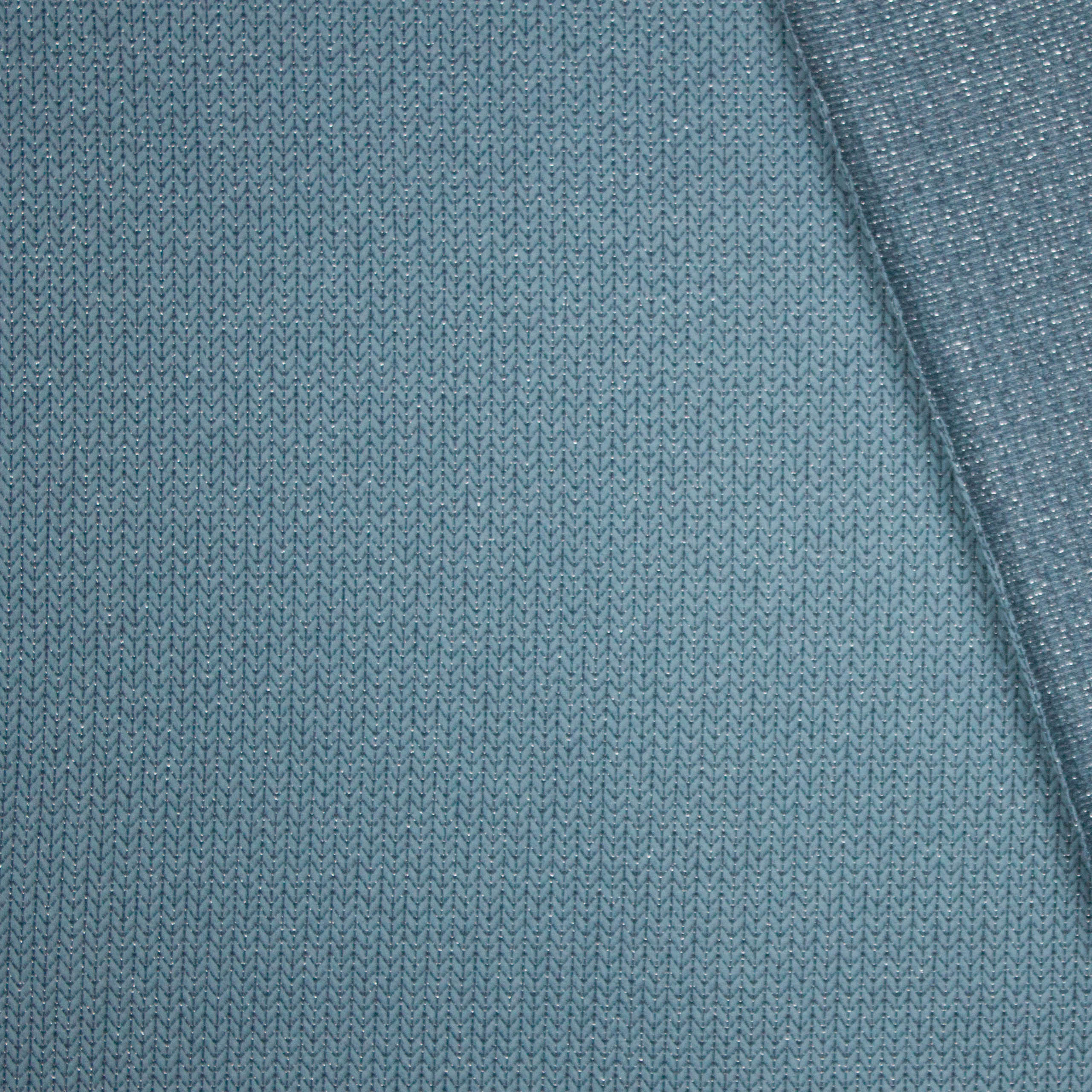 Structuurtricot blauw kabel motief met glinsterdraad