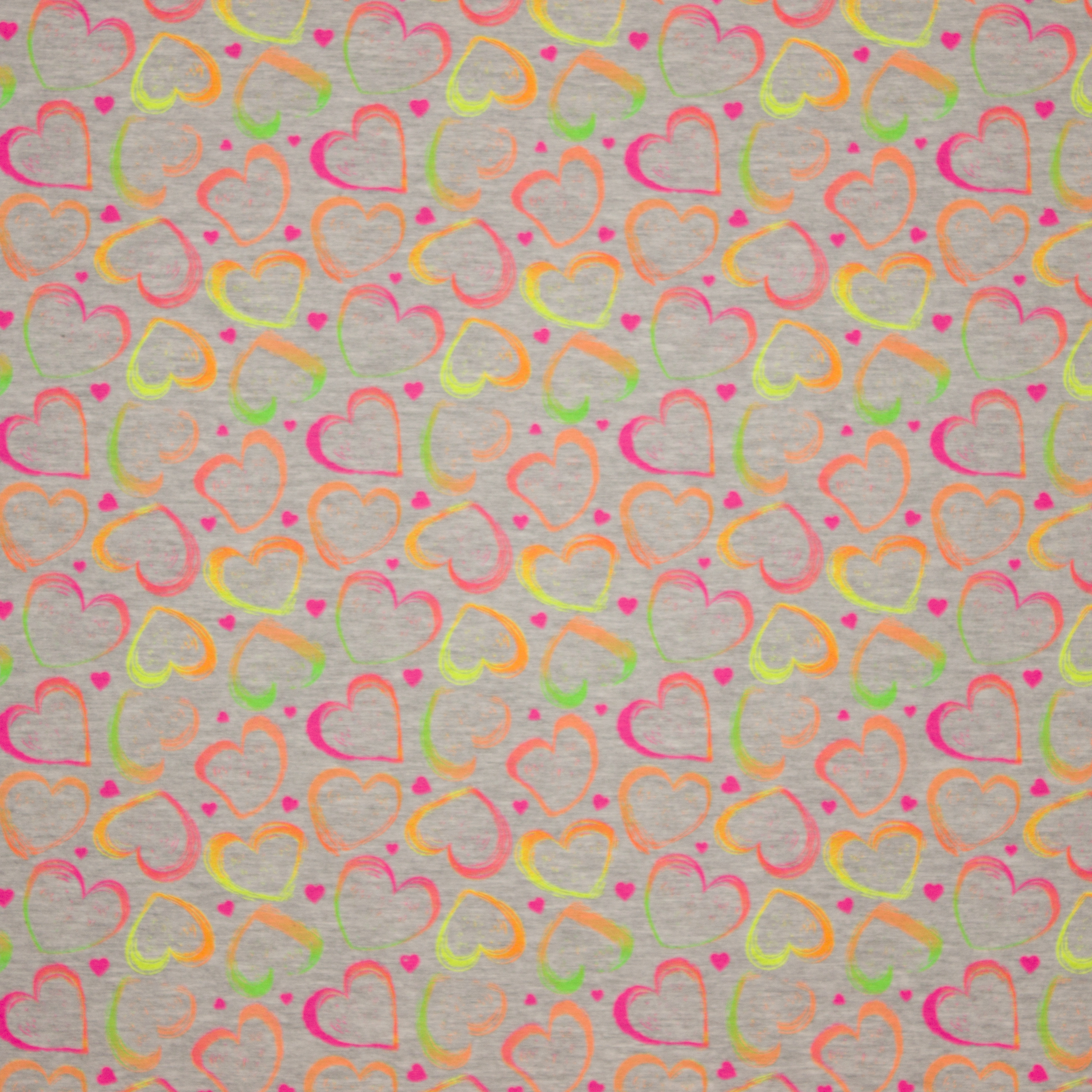 Grijze gemeleerde tricot met neon hartjes