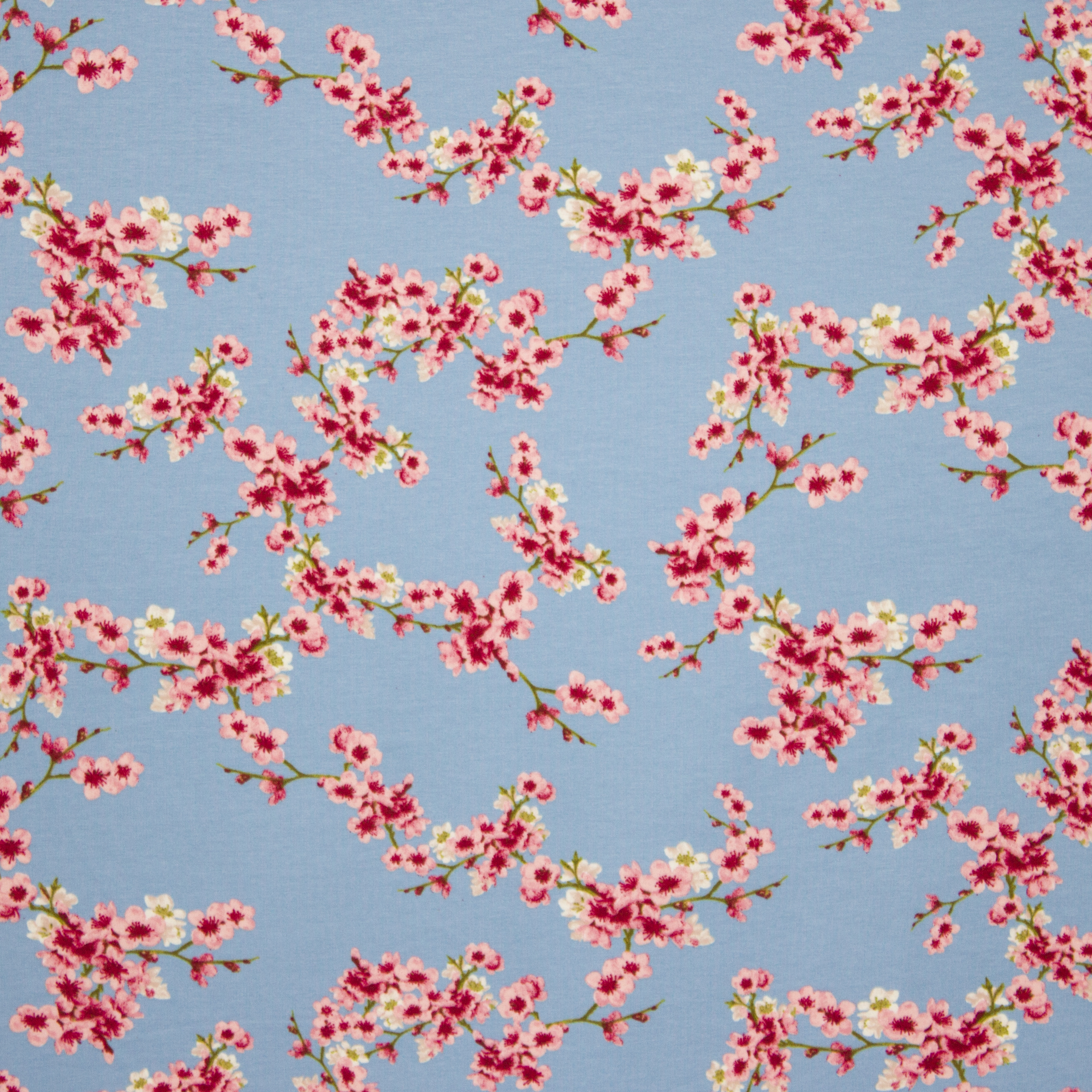 Blauwe sweaterstof met roze bloemen van Poppy