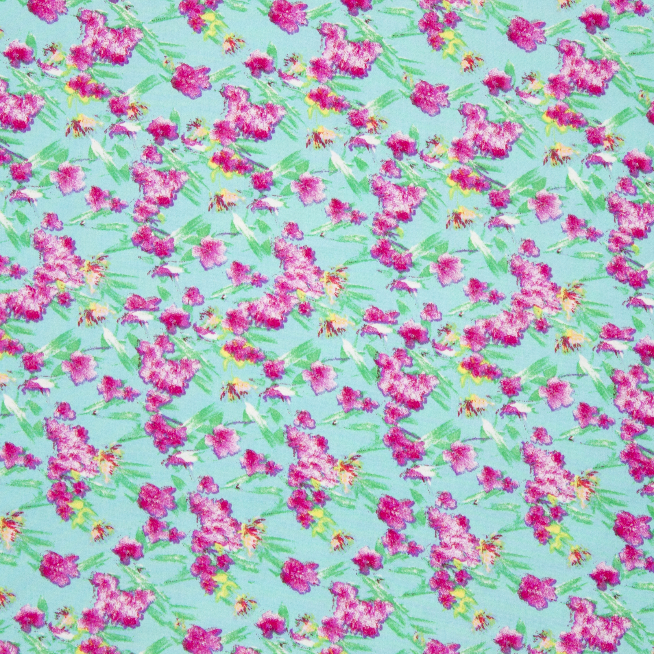 Turquoise viscose met bloemen