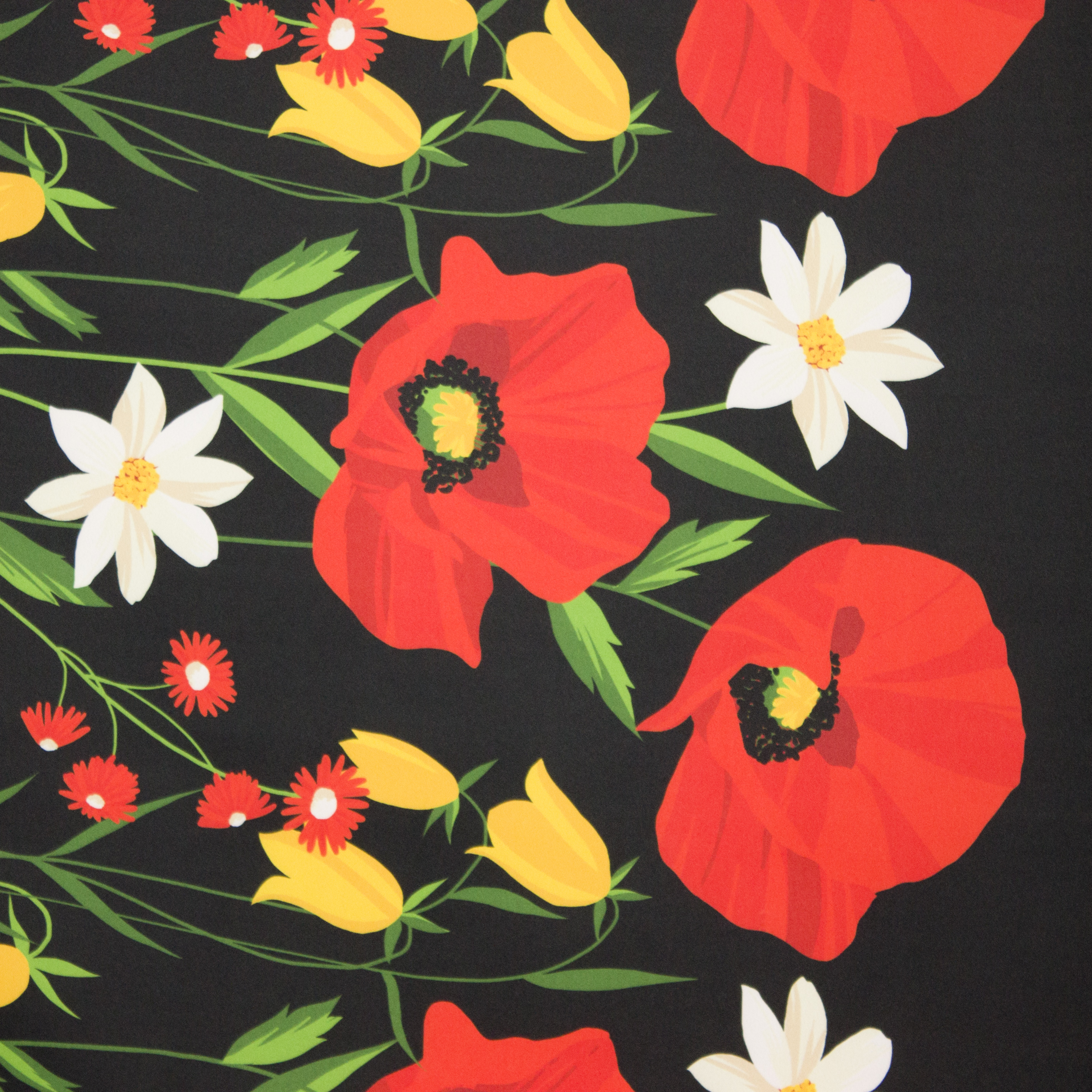 Zwart paneel polyester met klaprozen