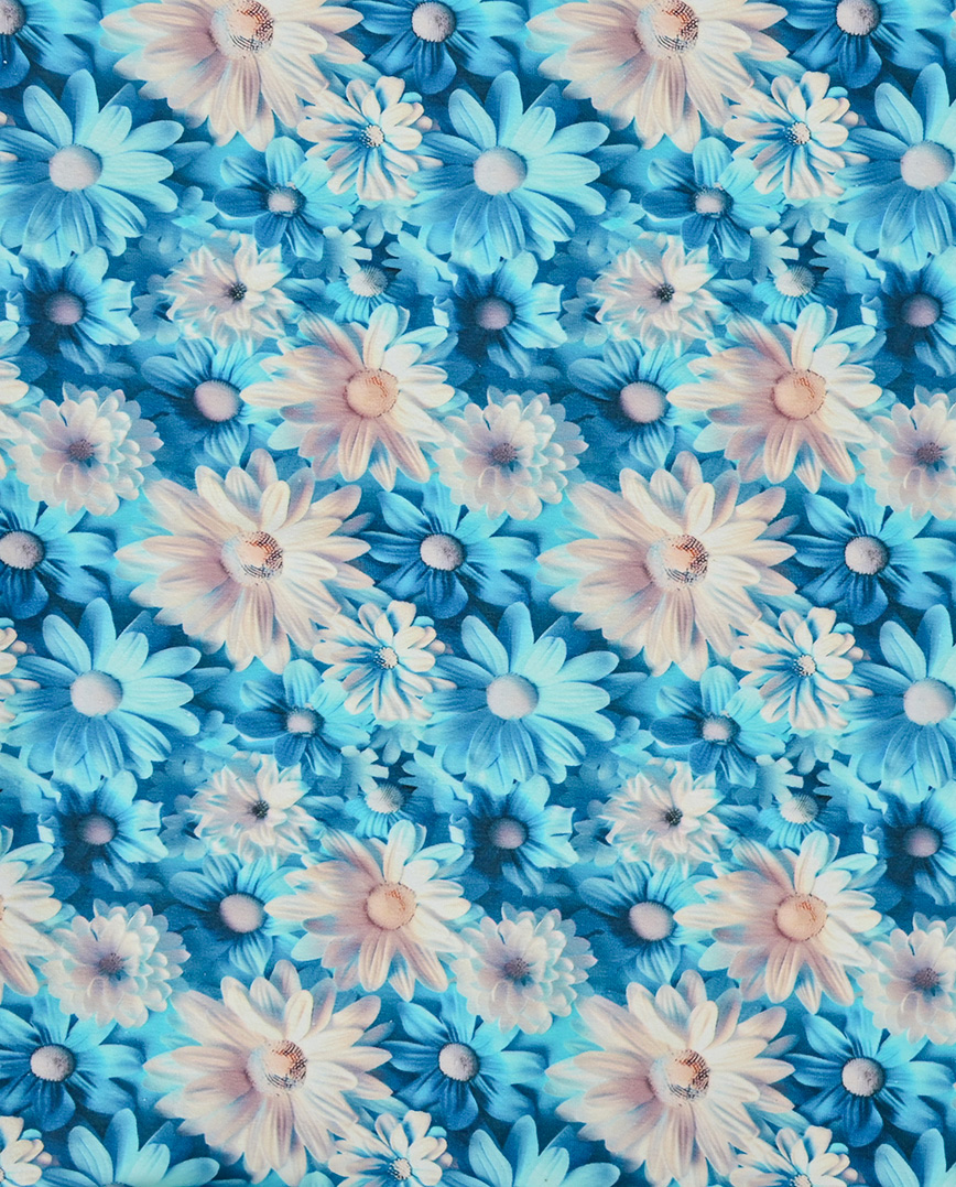 Tricot blauw bloemenprint