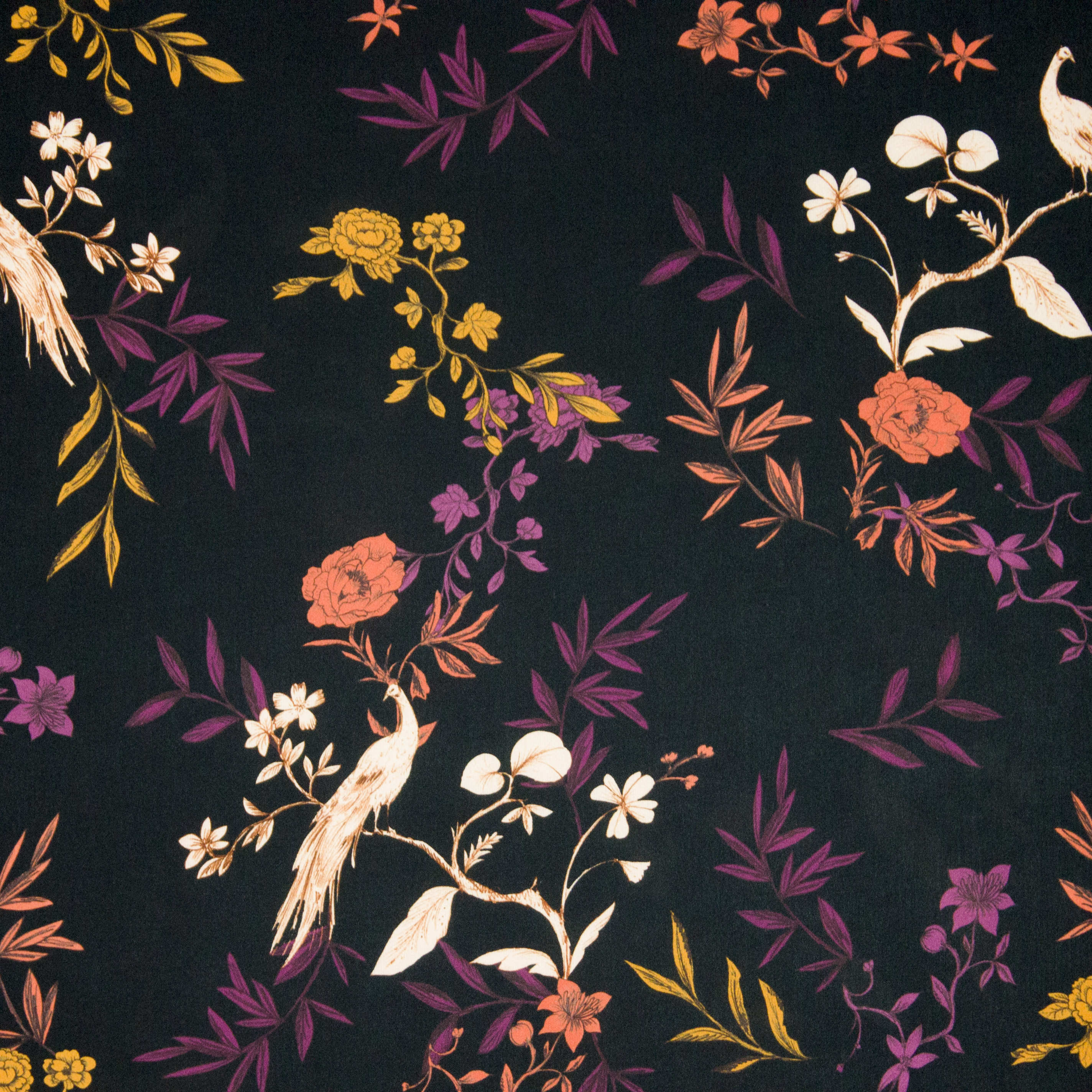 Licht rekbare polyester met bloemen en kraanvogels