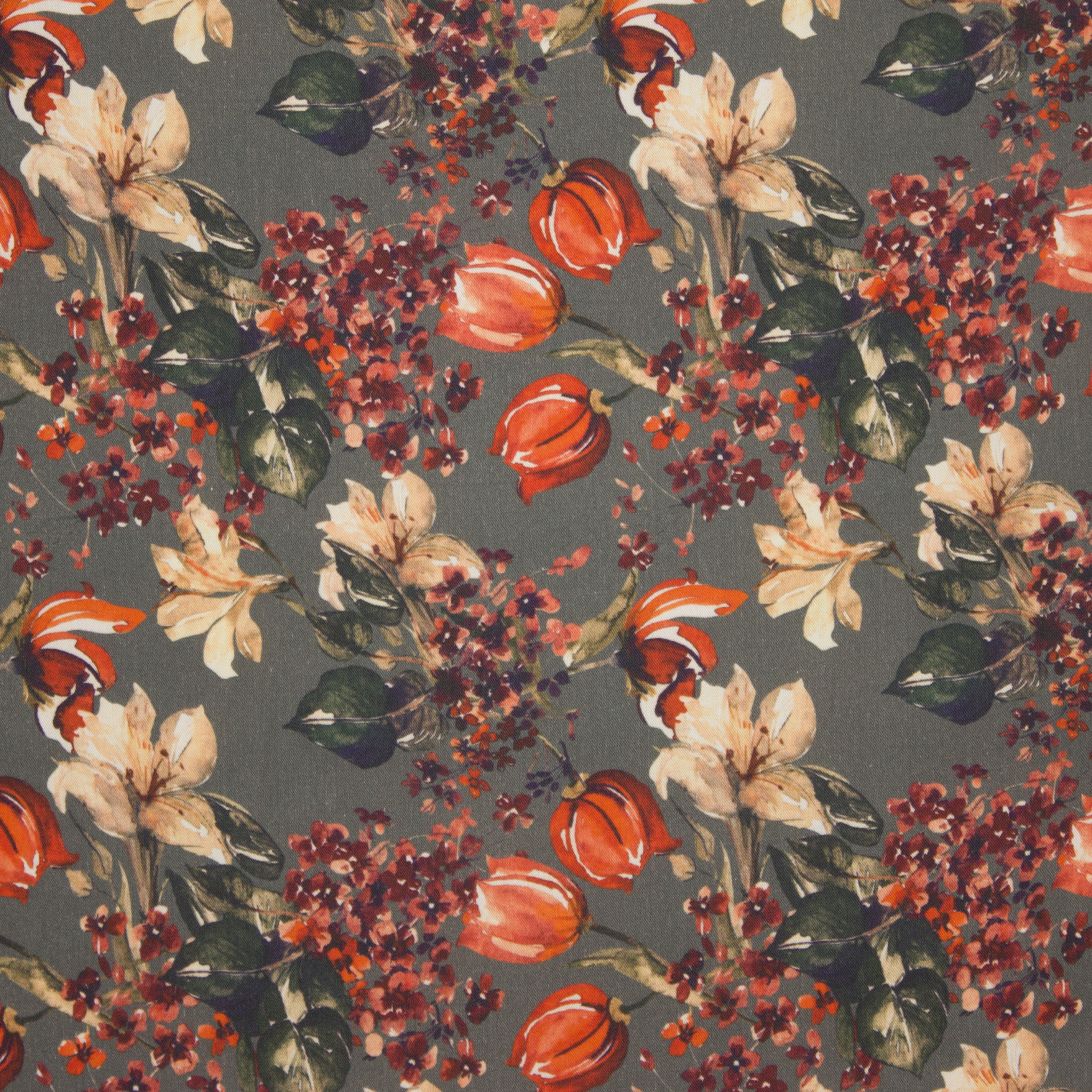 Grijsgroene tencel met bloemen