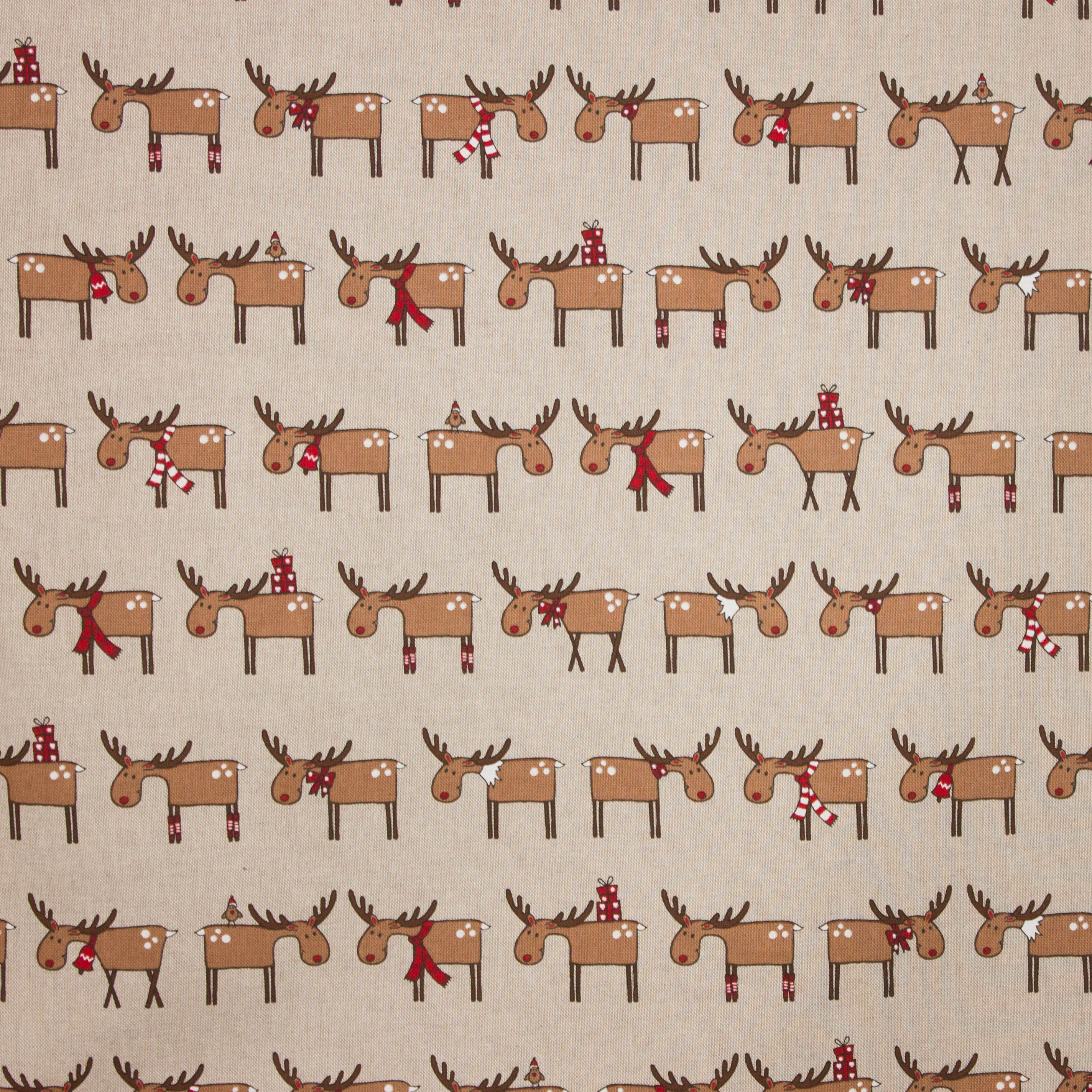 Ecru canvas met rendieren (bruin, rood en wit)