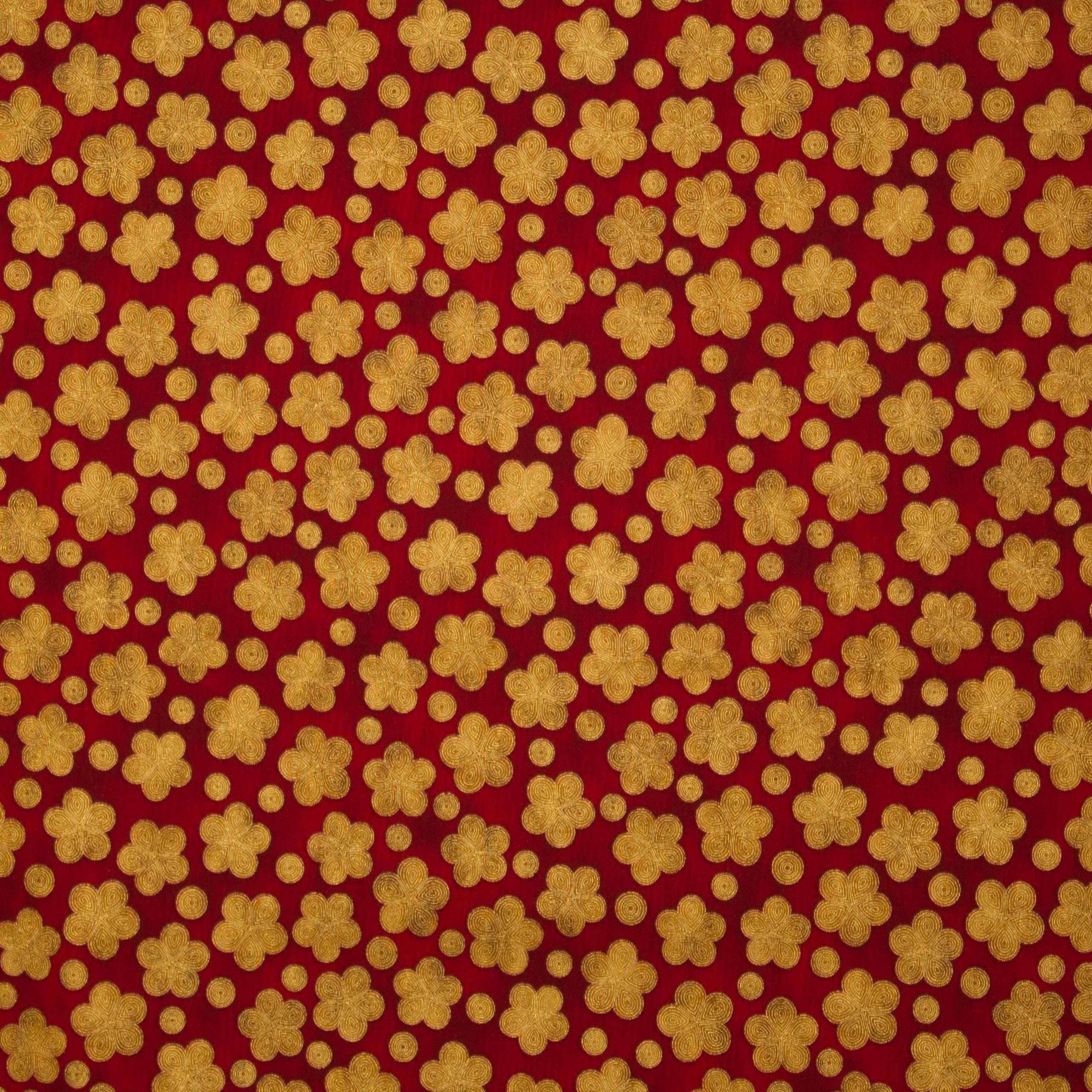 Rode katoen met gouden glitter bloemen van Robert Kaufman