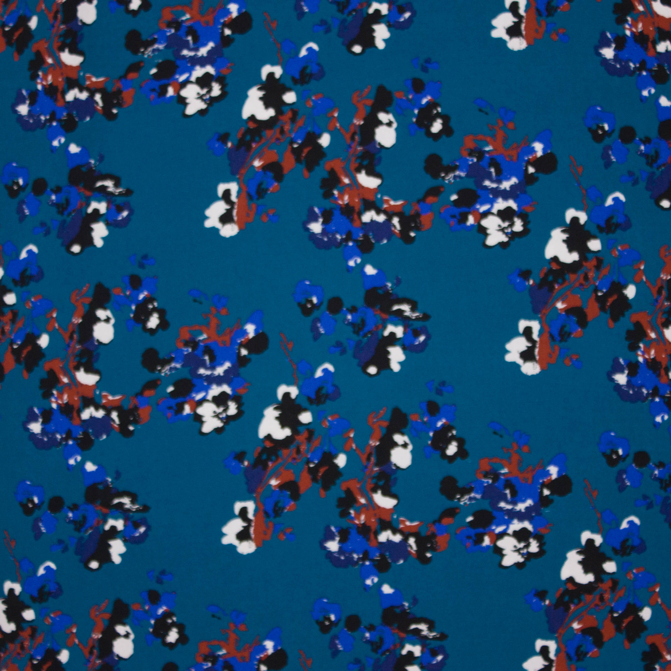 Italiaanse viscose in petrol met abstracte bloemen
