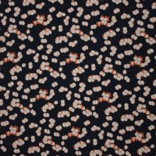 Zwarte Italiaanse viscose met bloemen in wit en oranje