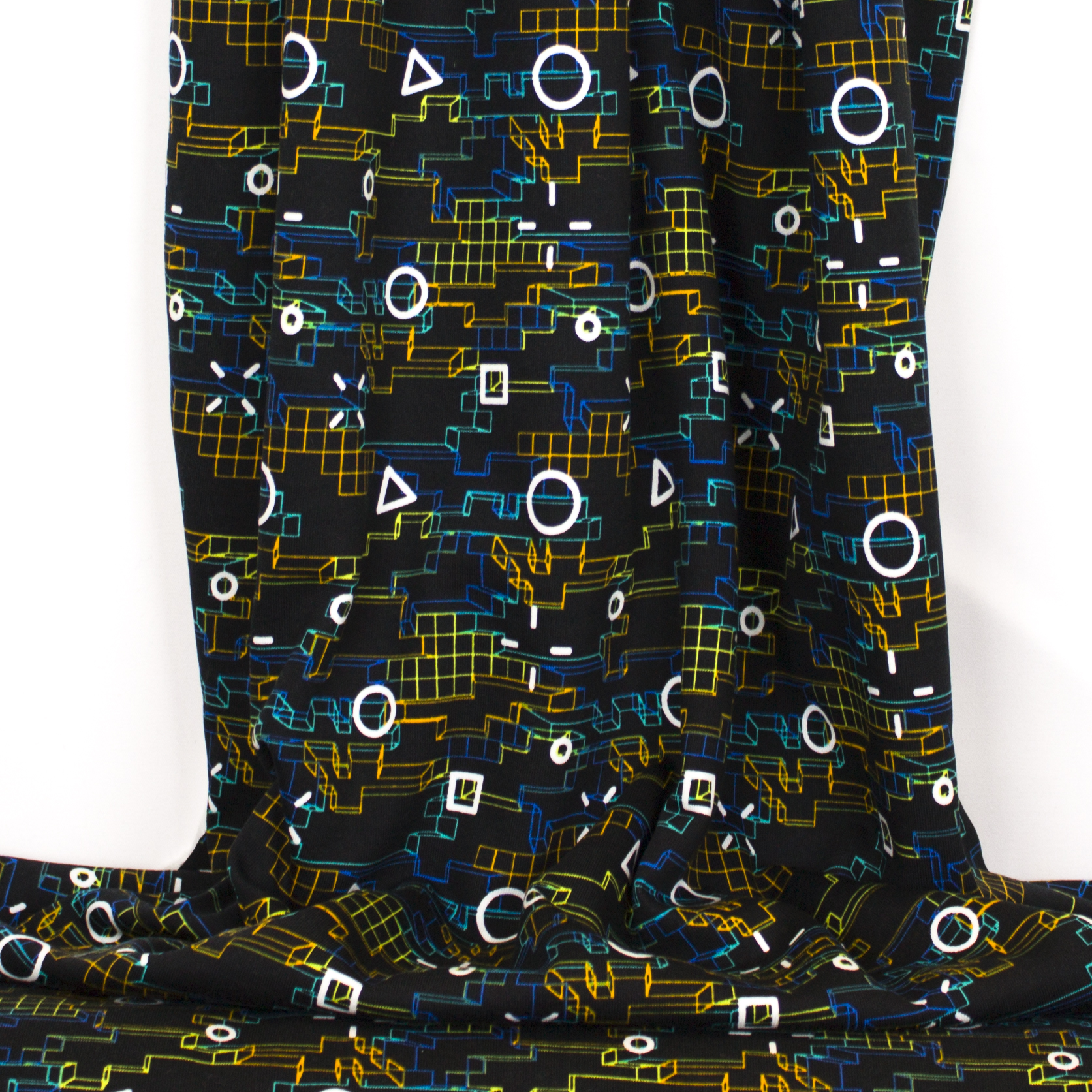 Zwarte sweaterstof met geometrische motieven van Little Darling