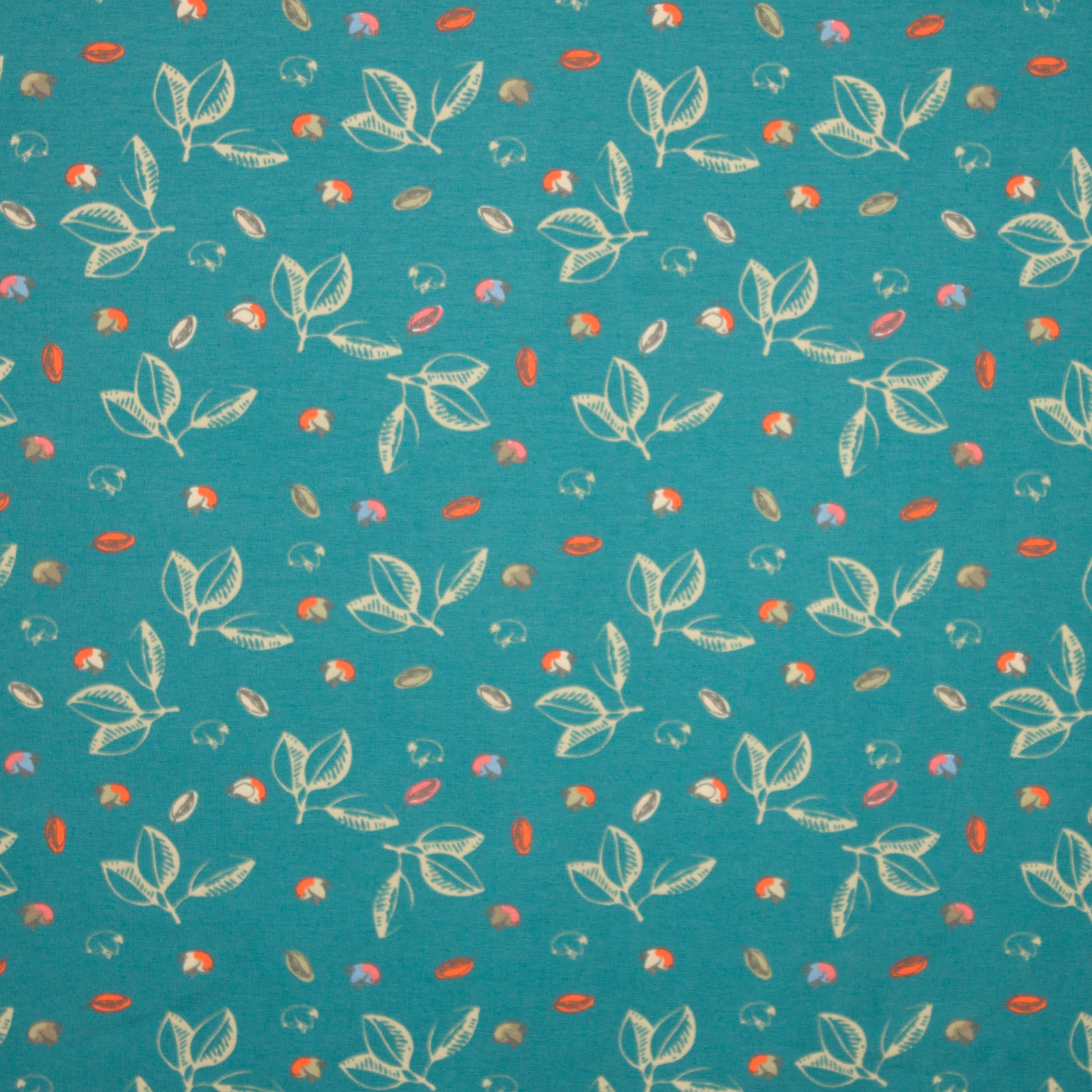 Groene tricot met blaadjes en vogeltjesmotief van Stenzo