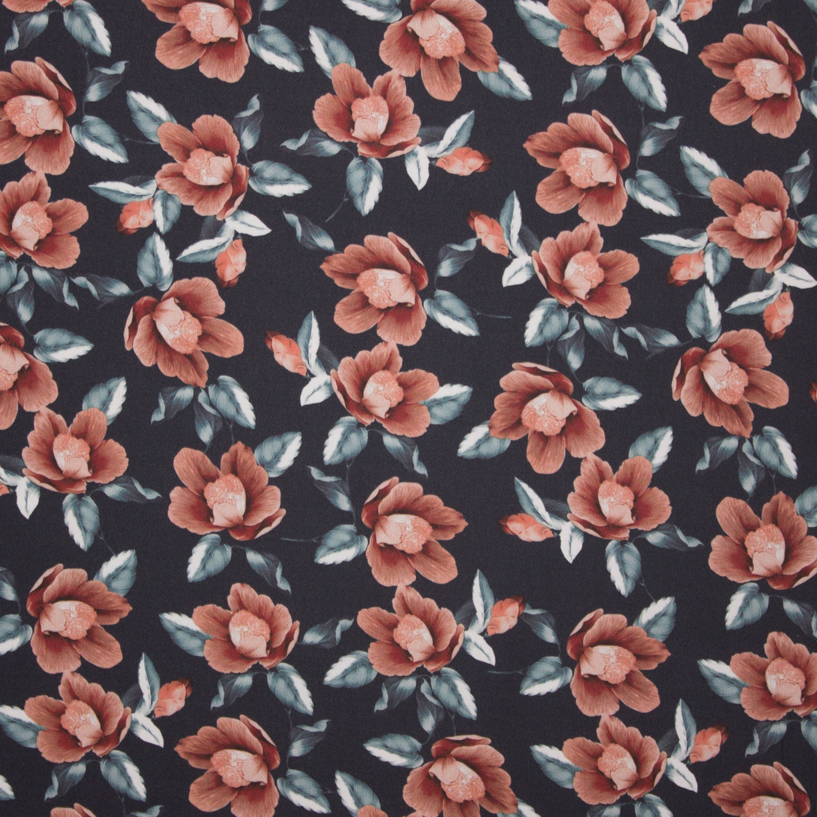 Zwarte viscose met bloemenmotief