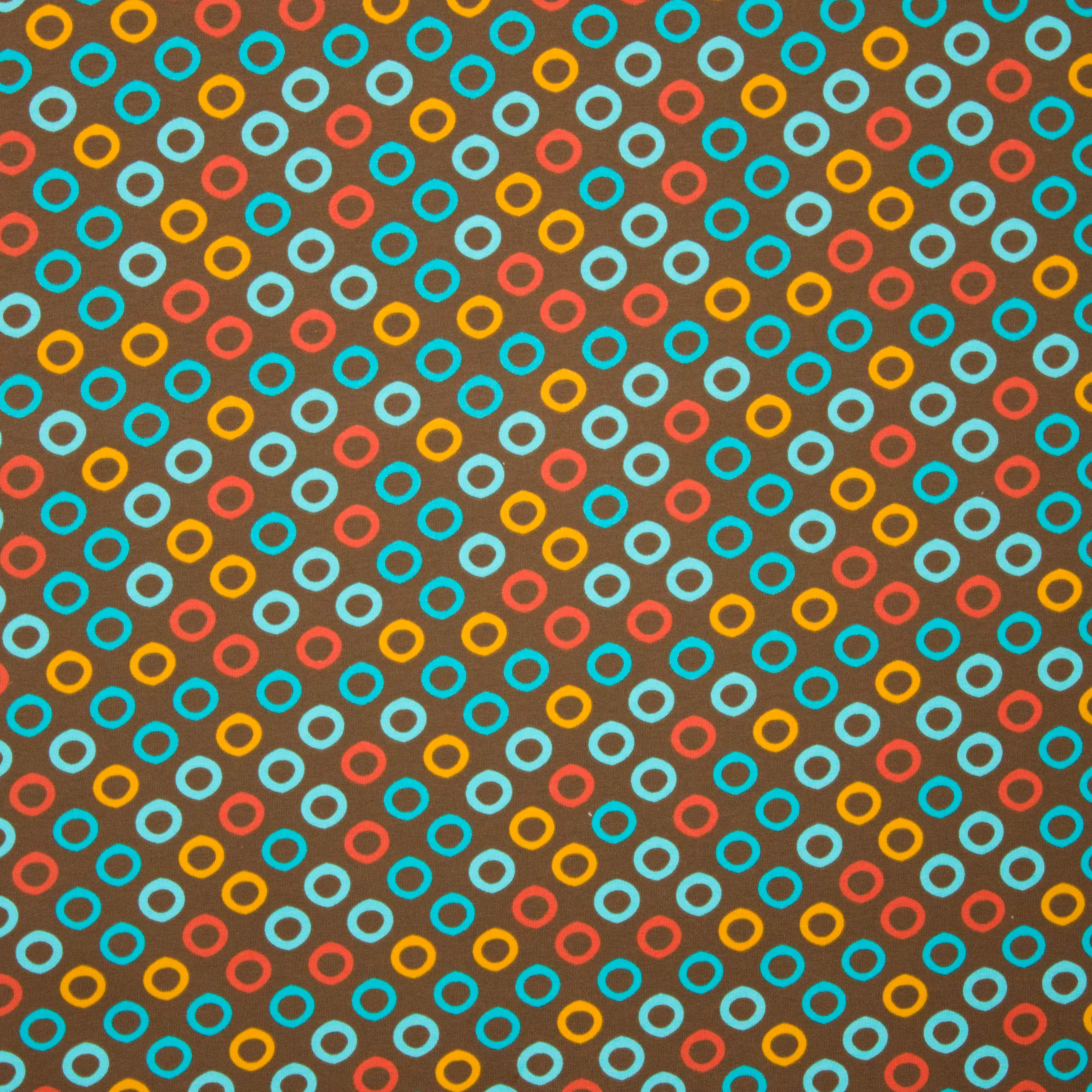 Bruine tricot met ringen motief in oranje, oker en turquoise van Stenzo