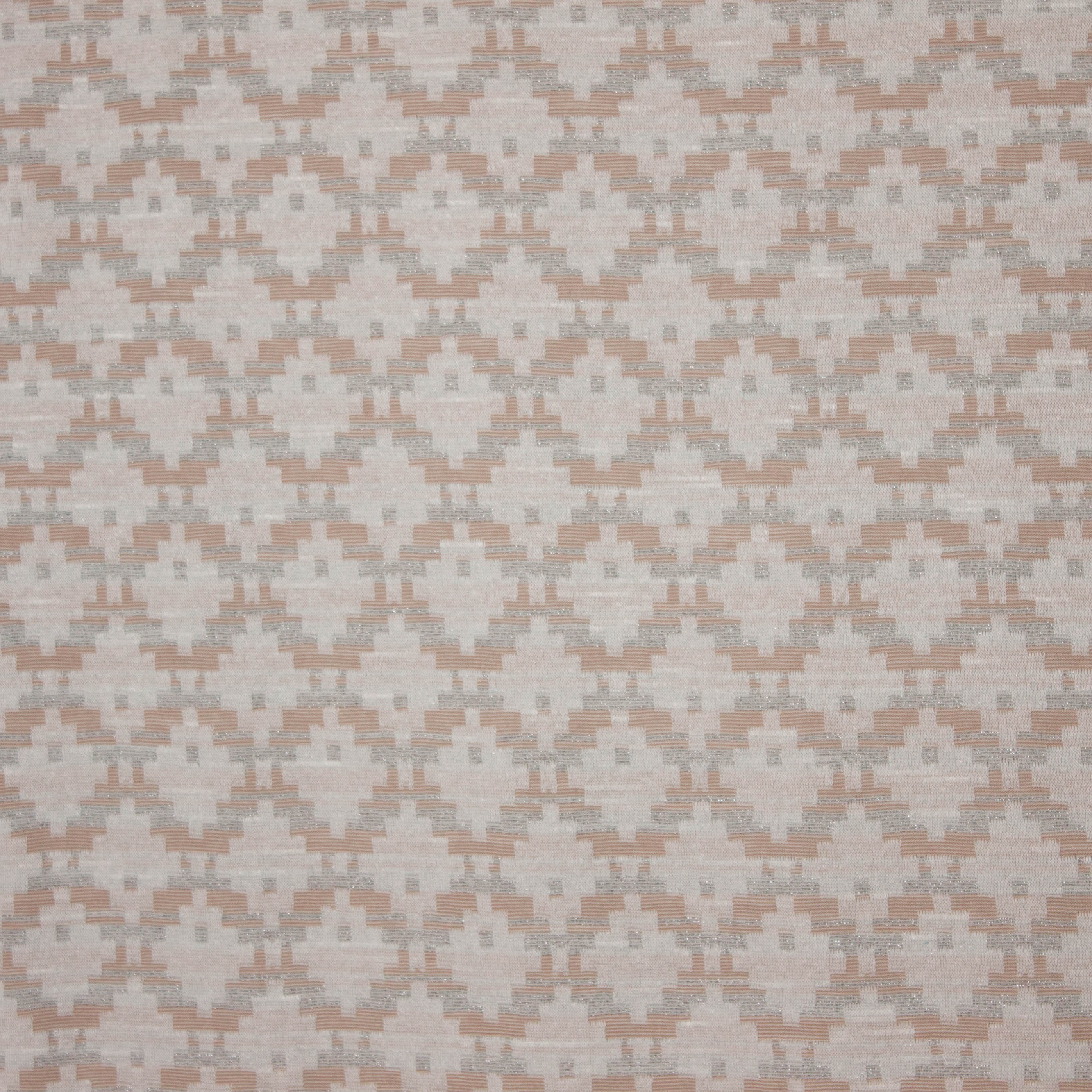 Fijn breitje met geometrische motief in wit, lichtroze en zilveren glitter