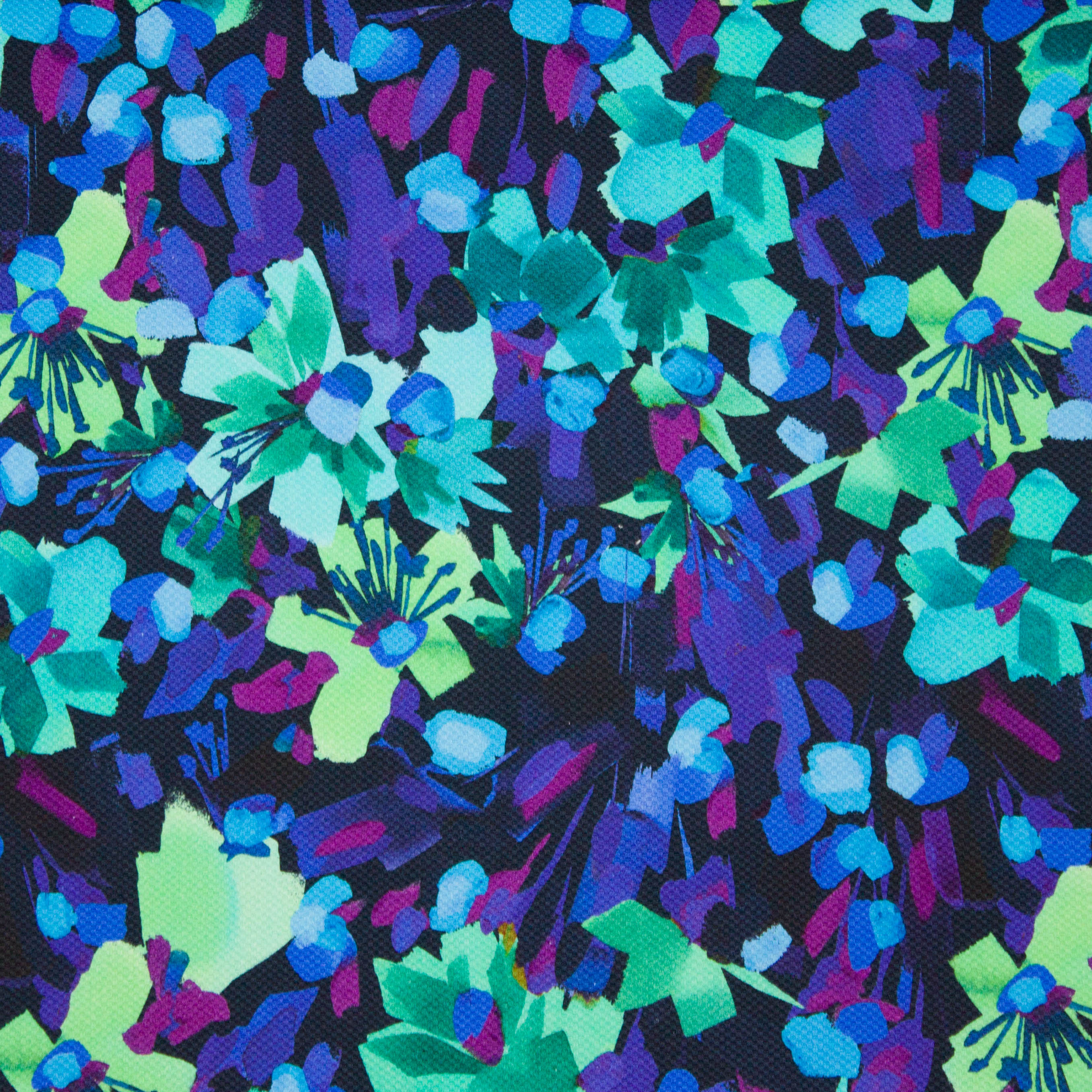 Donkerblauwe Italiaanse piqué katoen met abstracte bloemen bedrukking