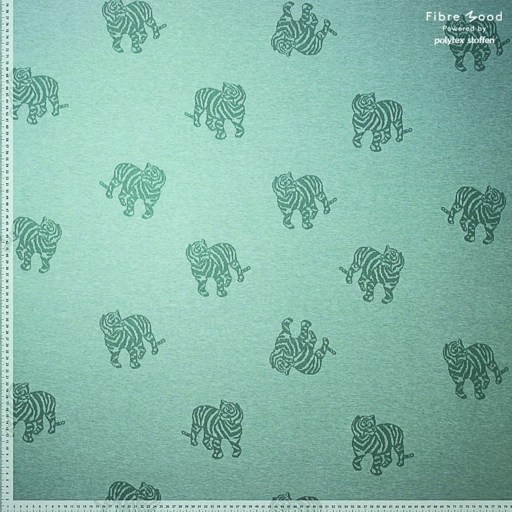 Jacquard tricot groenblauw met tijgers - Fibre Mood