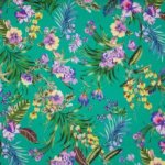 Groene Italiaanse piqué katoen met bloemen bedrukking