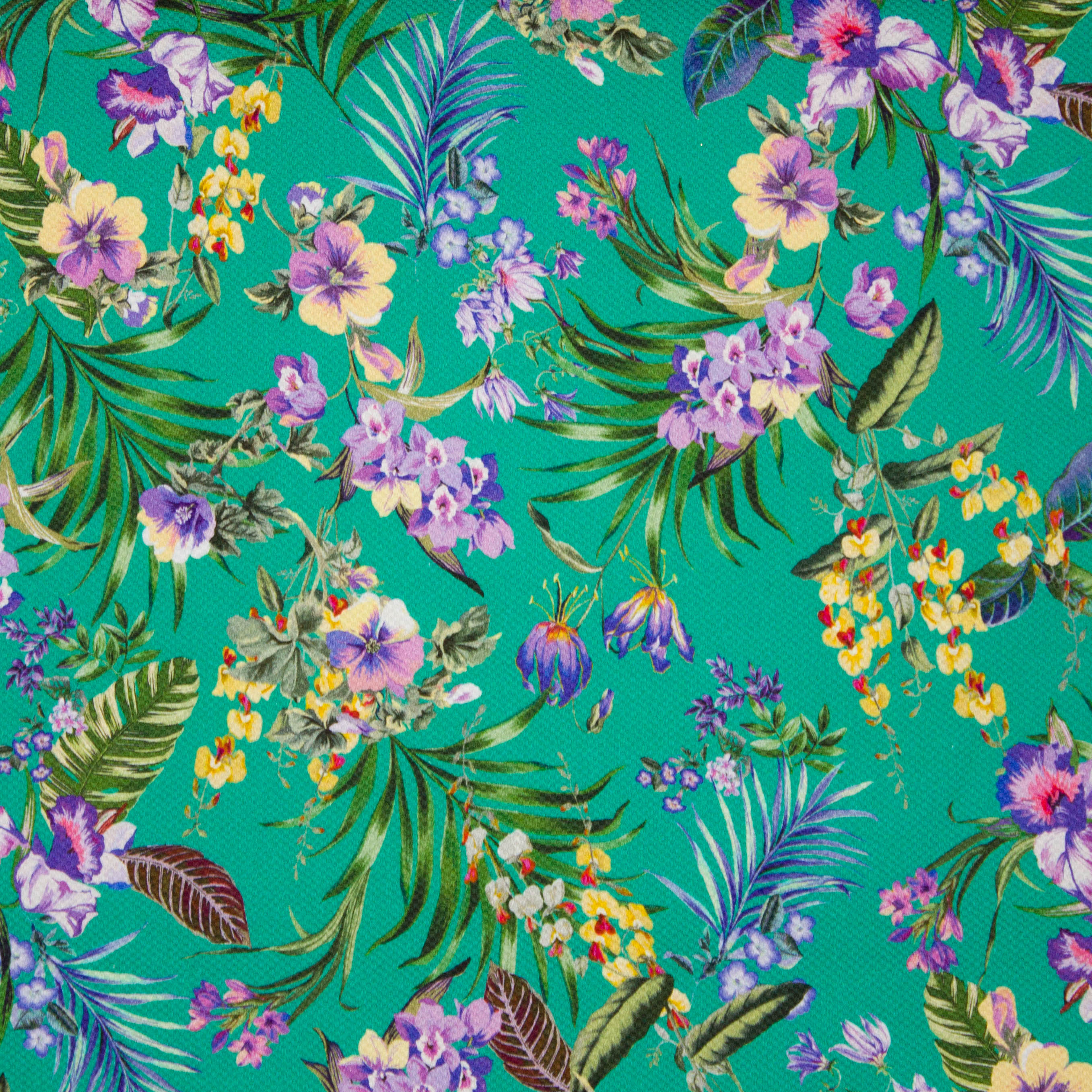 Groene Italiaanse piqué katoen met bloemen bedrukking