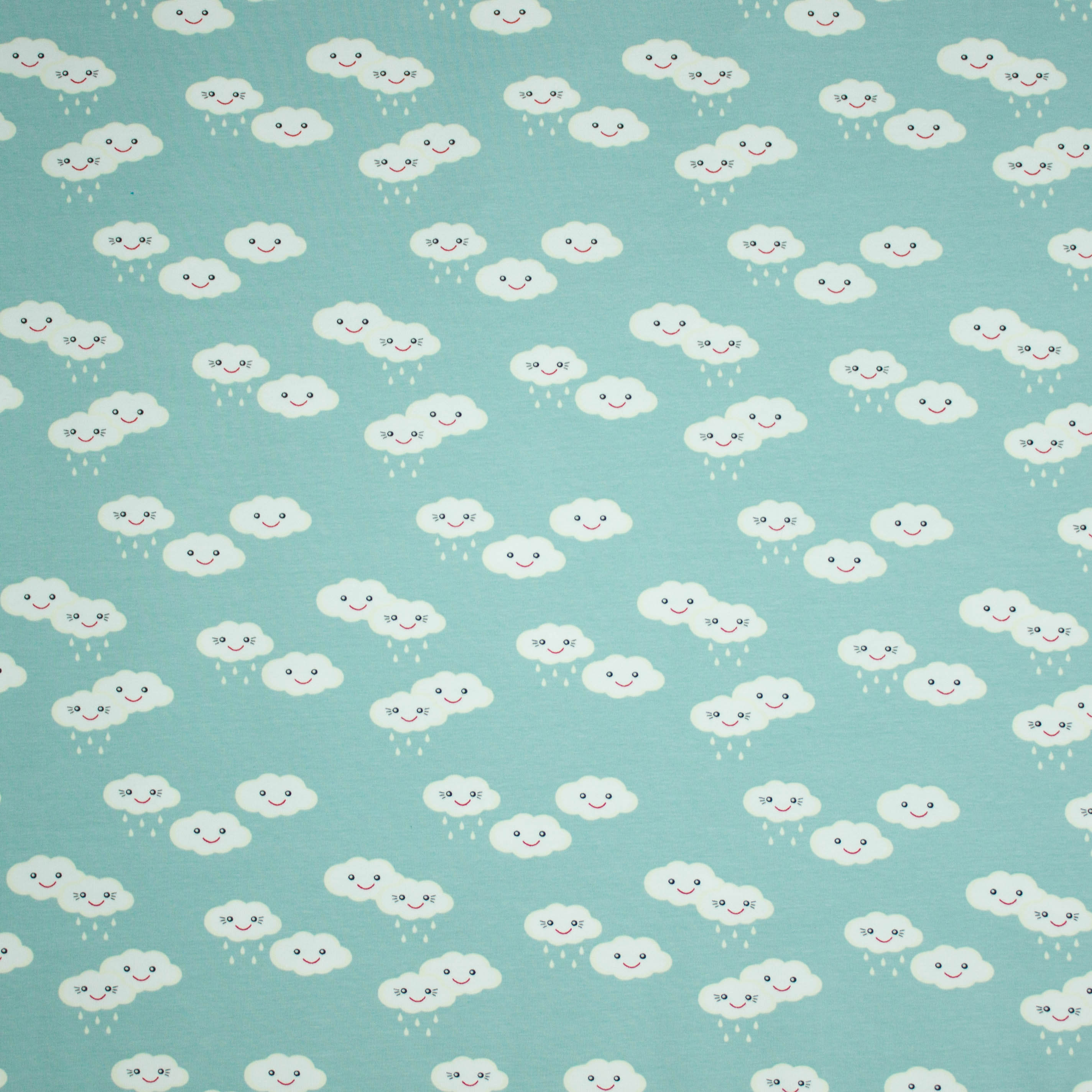 Munt tricot met wolken motief van 'Megan Blue Fabrics'