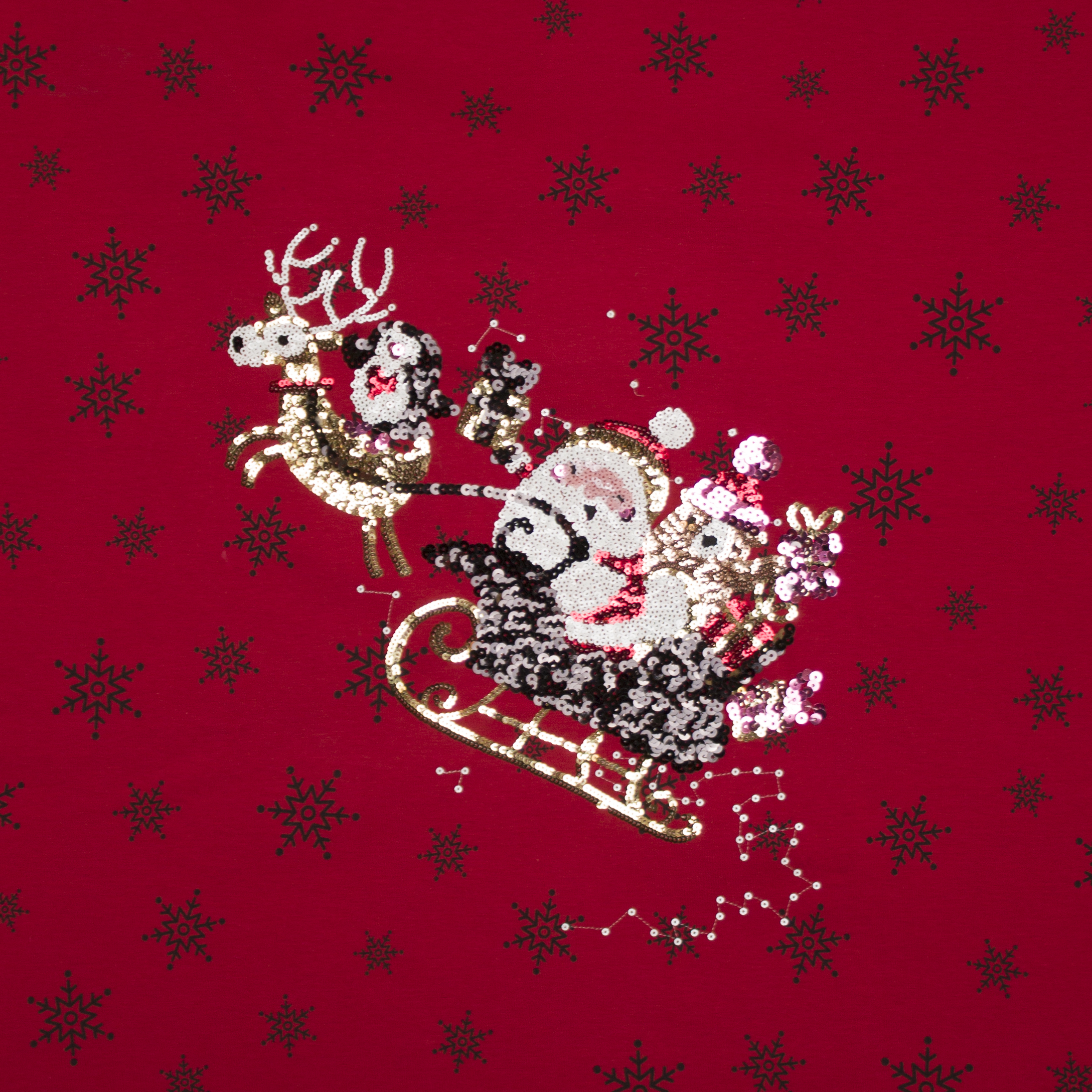 Rood tricotpaneel met kerstmotief in pailletten