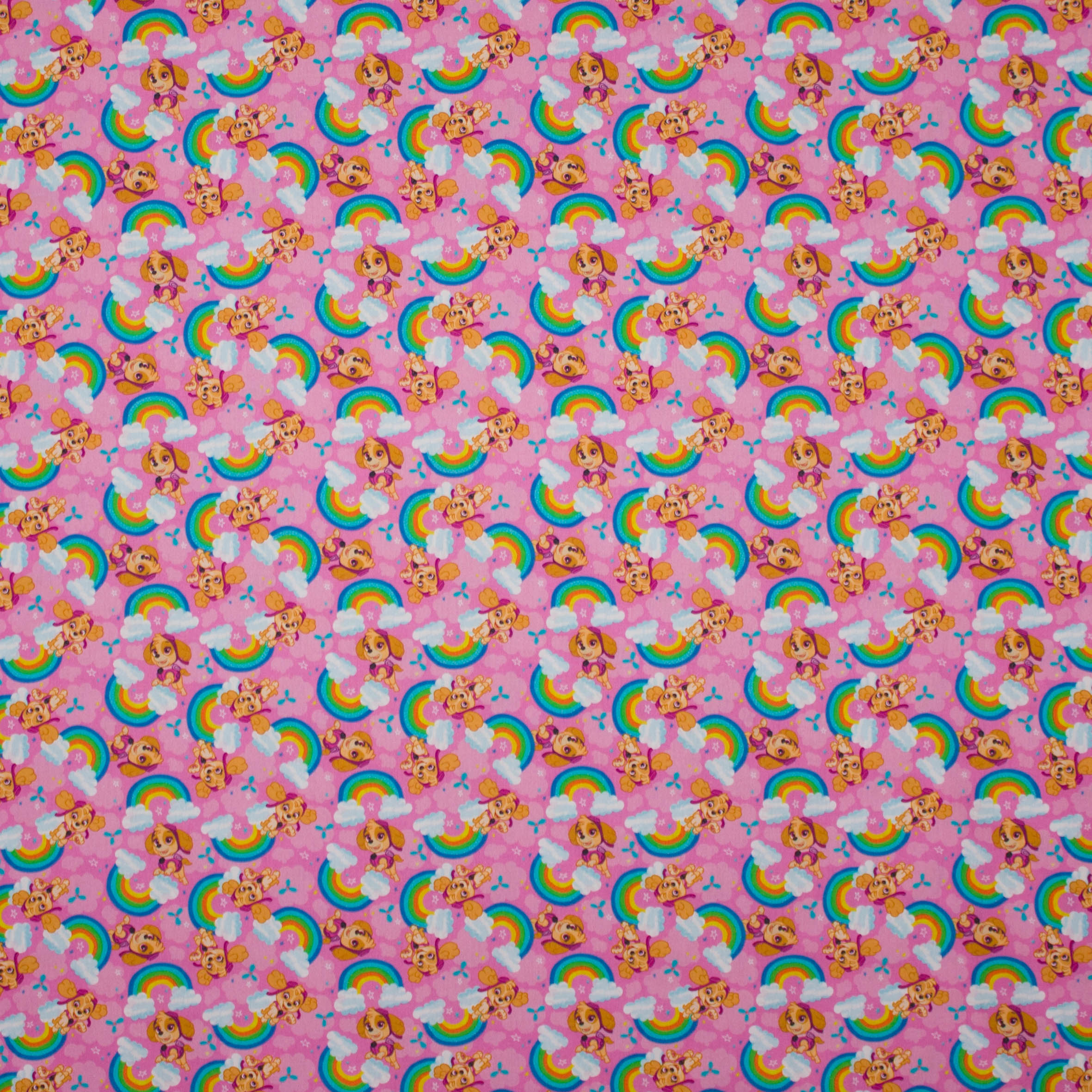 Roze katoentje met honden, regenboog en wolken motief van Paw Patrol
