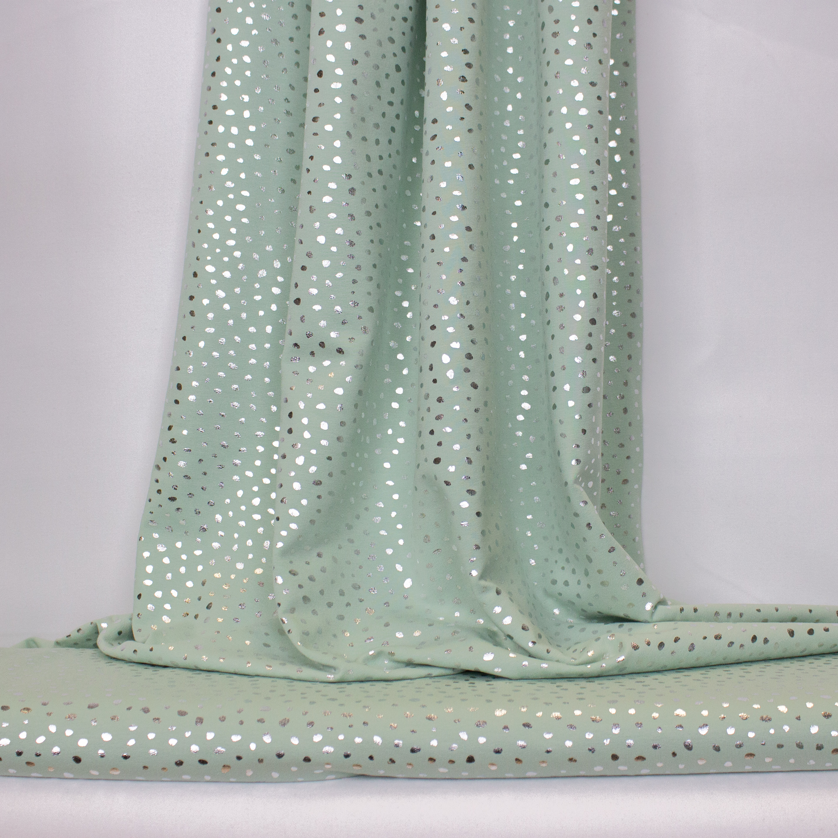 Groene French Terry met Zilveren Stippen