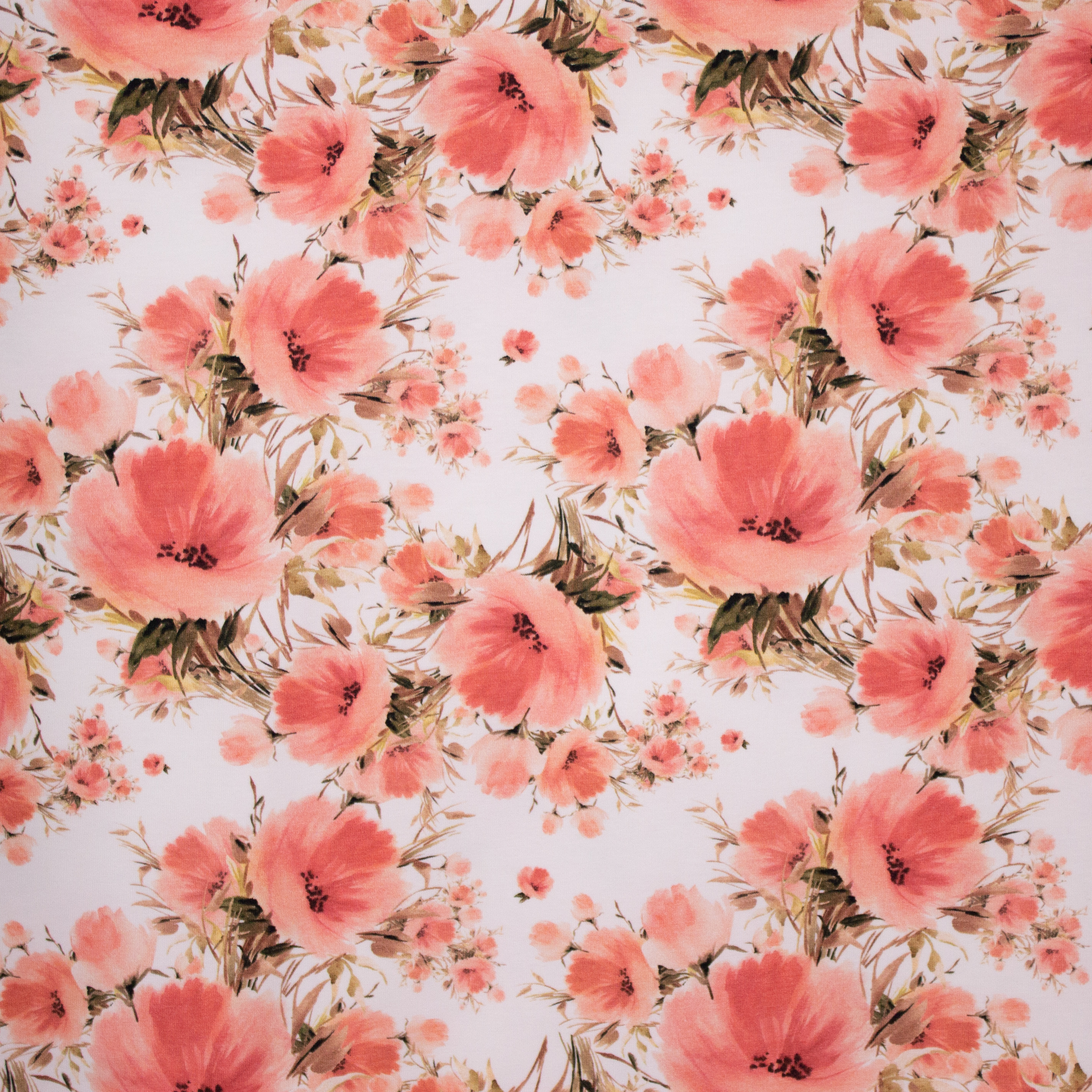 Roze Katoen Tricot met Bloemen
