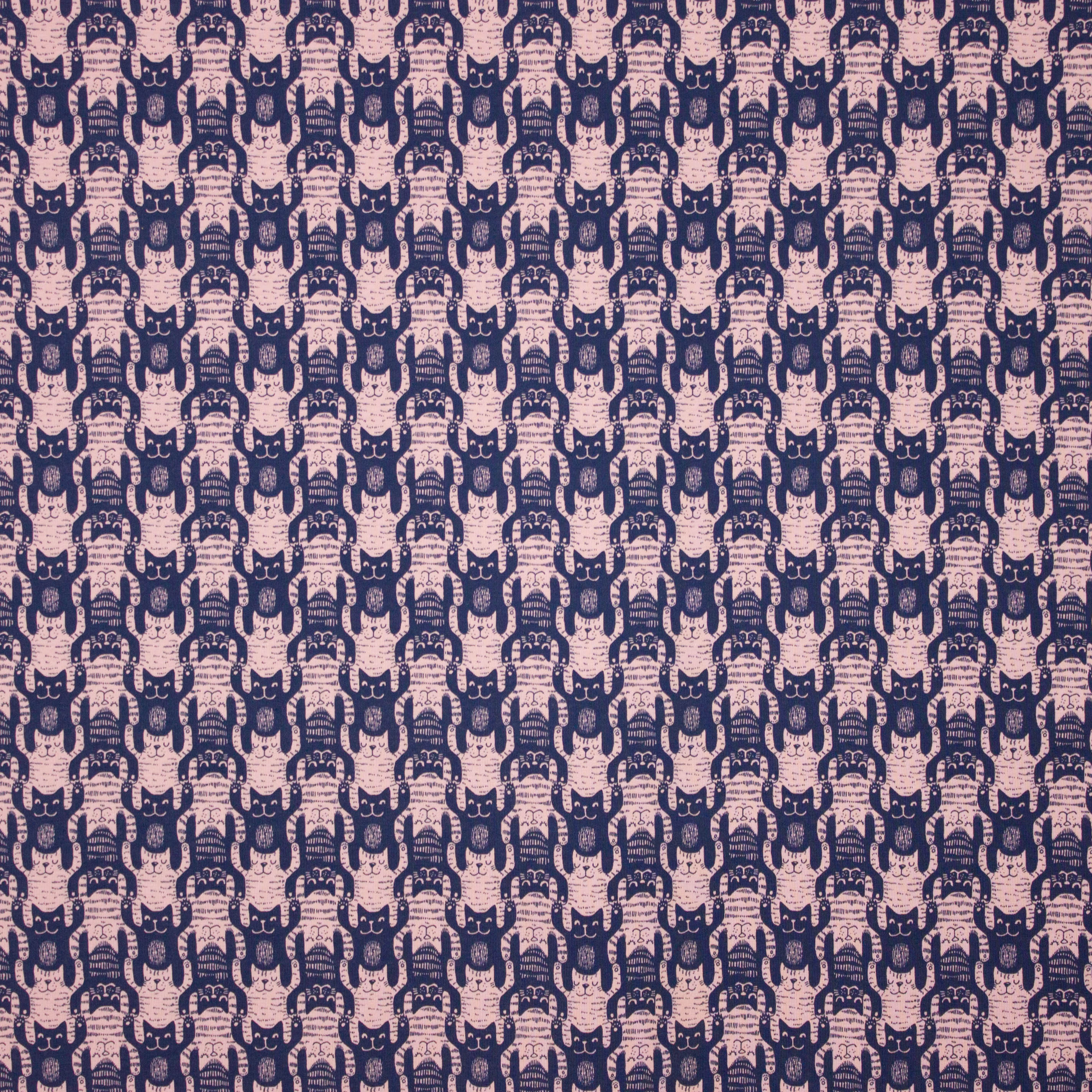 Tricot met blauwe en roze poezen van 'Lillestoff'