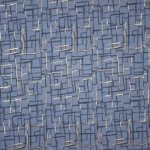 Blauw gemeleerde french terry met abstract lijnenpatroon in zwart en gouden glitter