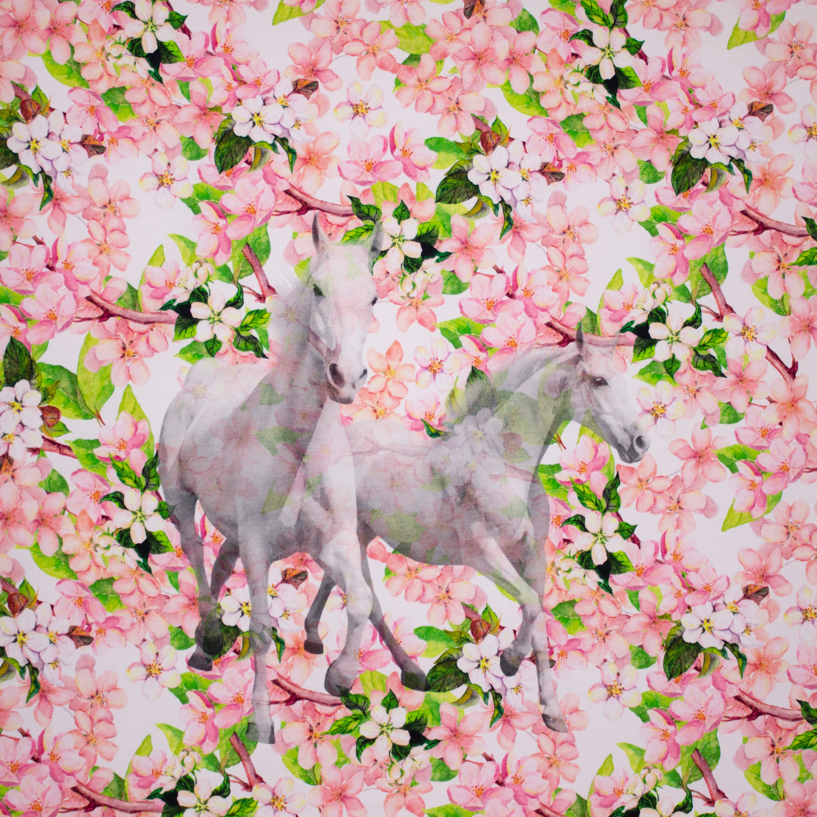 Katoen tricot paneel met paarden