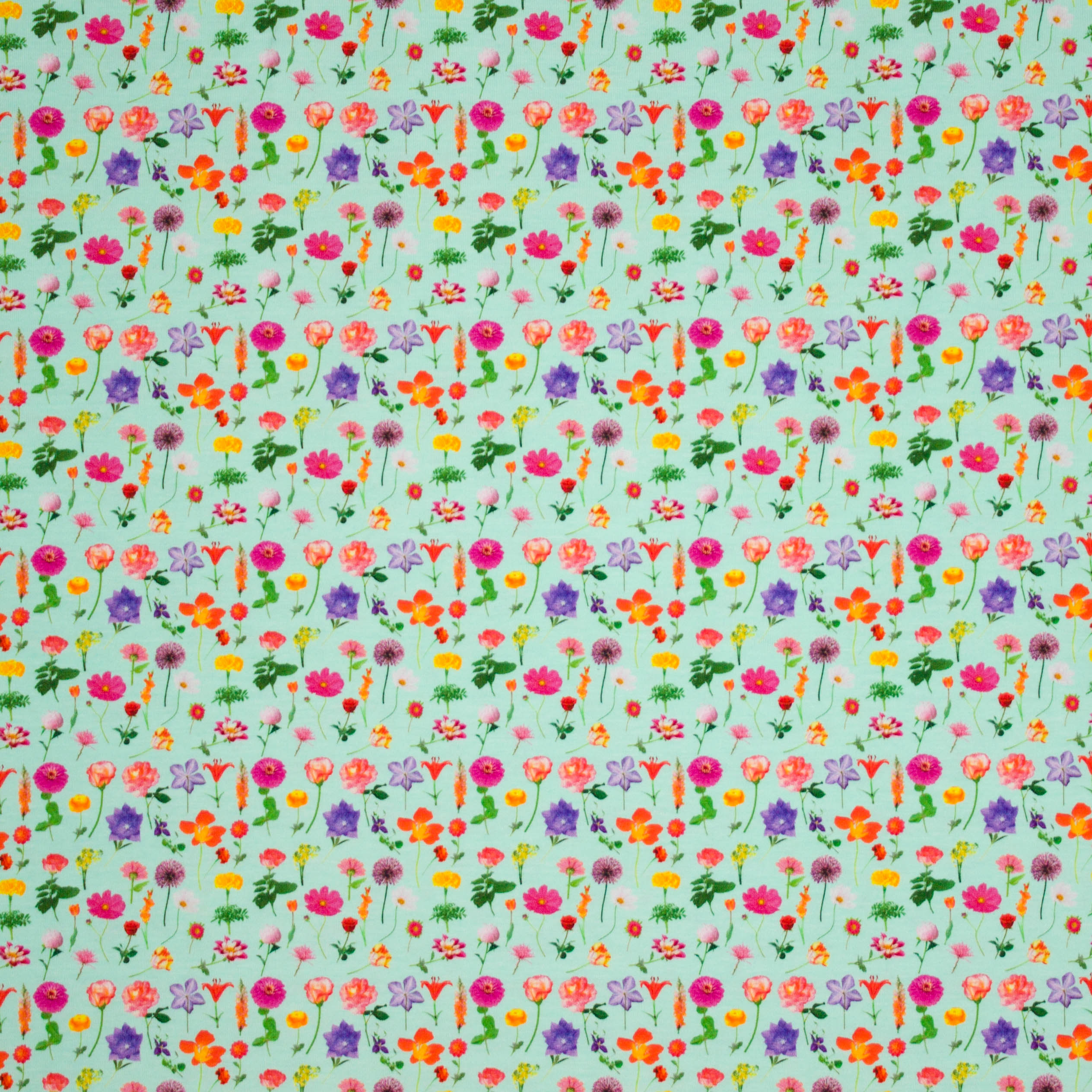 Munt tricot met veelkleurige bloemen