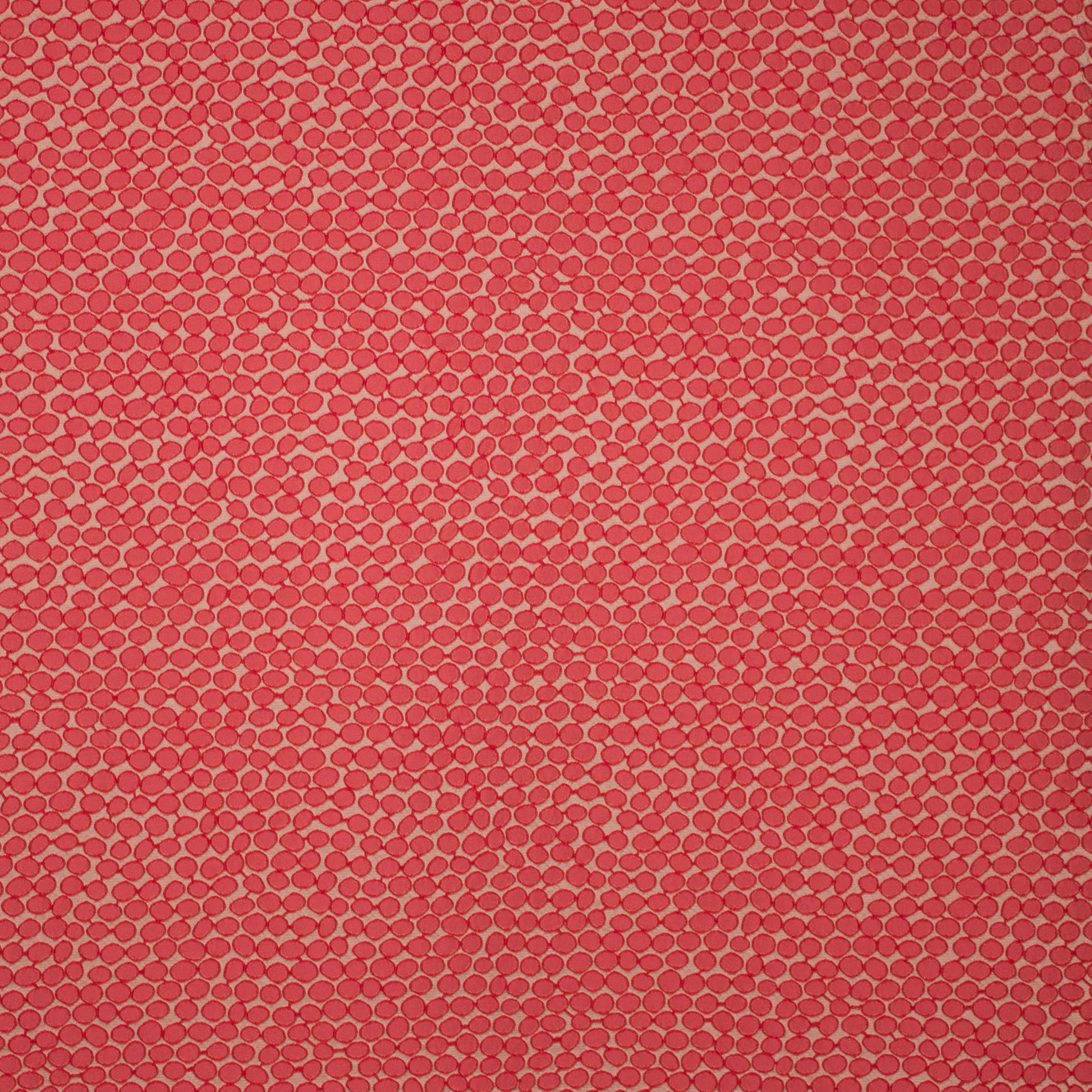Huidskleurige rekbare polyester jacquard met koraalrode bollen