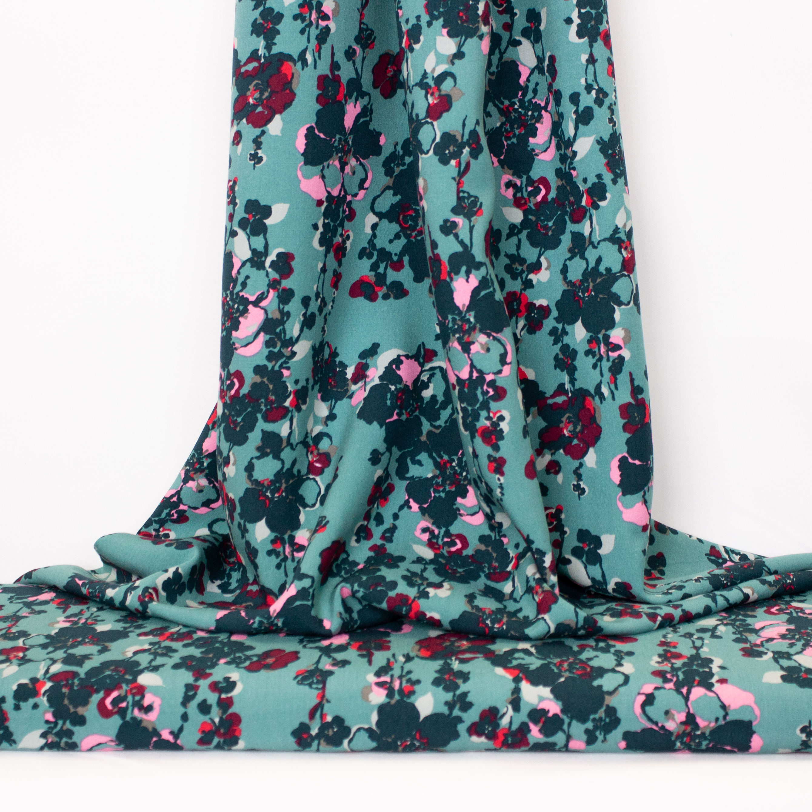 Turquoise Viscose met Bloemen