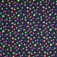 Donkerblauwe tricot met driehoeken en strikjes in neon