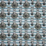 Wit / blauw gestreepte viscose met ananassen