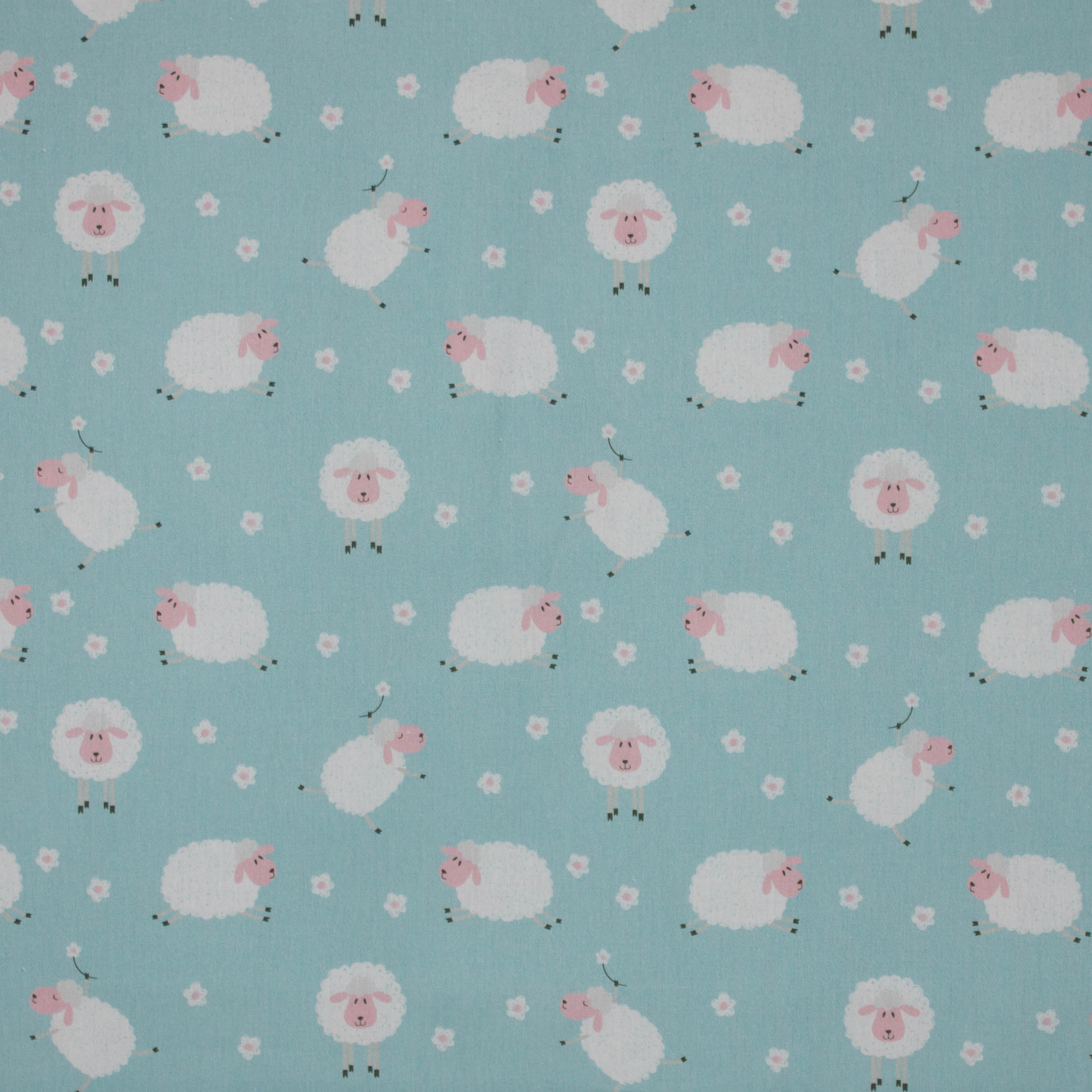 Muntkleurig katoentje met schapen en bloemetjes