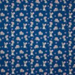 Donkerblauw katoentje met muisjes en bloemetjes