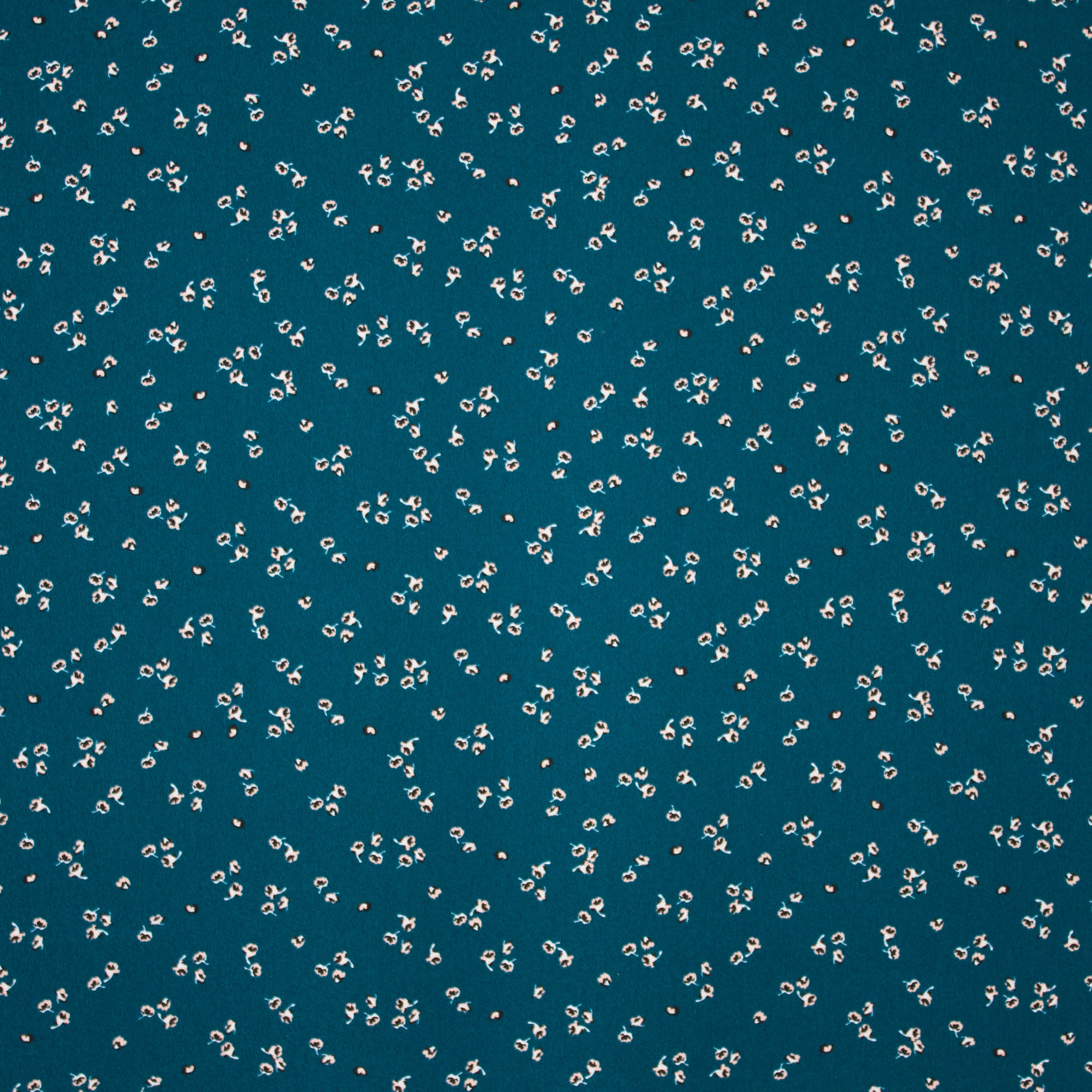 Petrolkleurige polyester met kleine bloempjes
