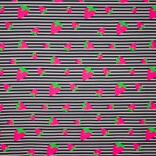 Zwart / wit gestreepte tricot met fluo aardbeien motief