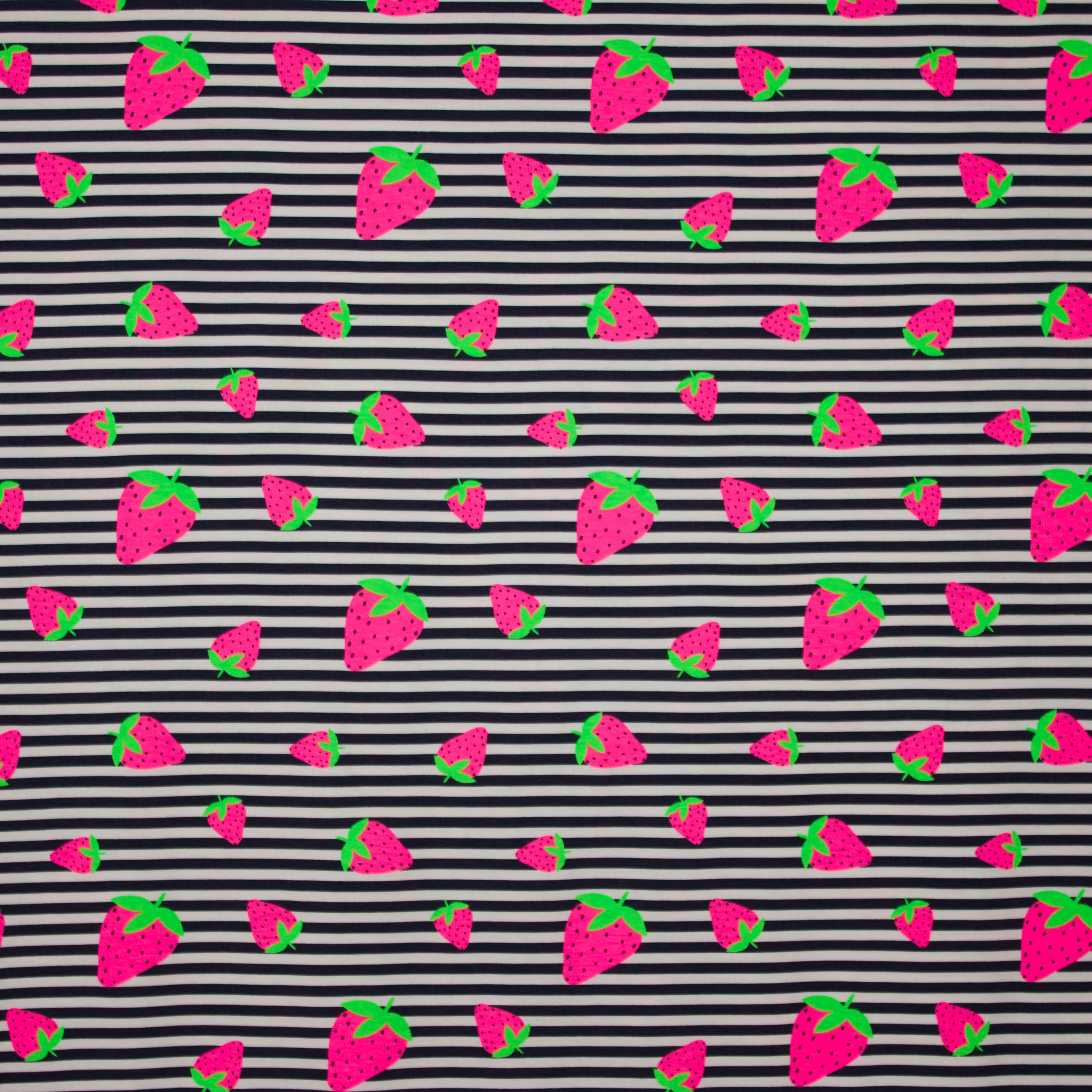 Zwart / wit gestreepte tricot met fluo aardbeien motief