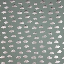 Muntkleurige tricot met wolkjes in zilveren foil