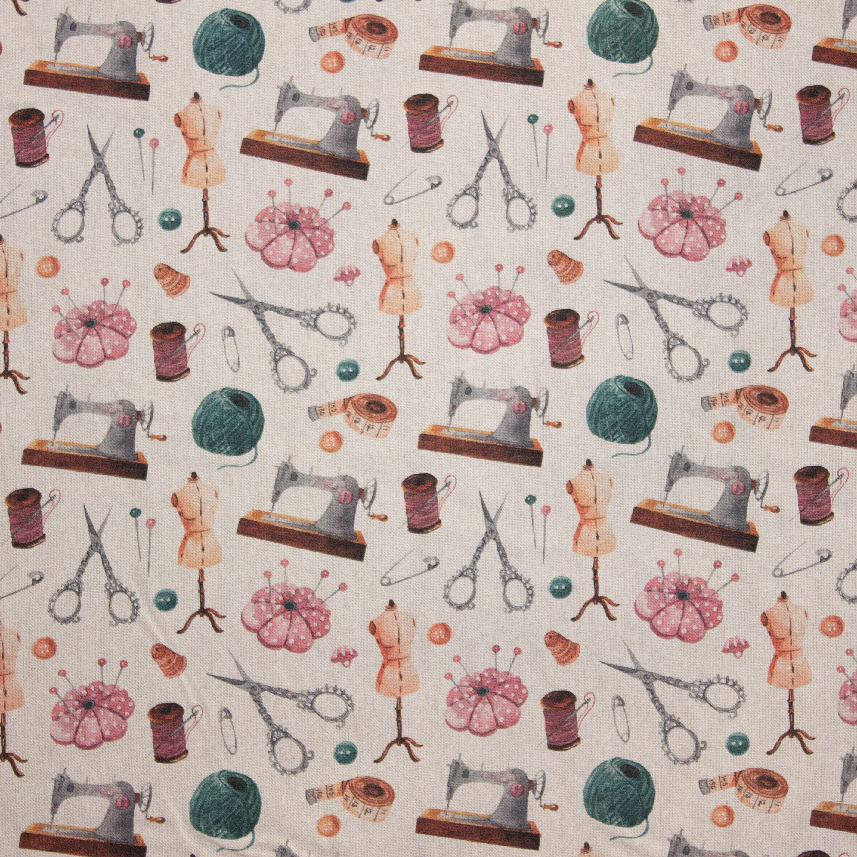 Beige Canvas met naaiaccessoires