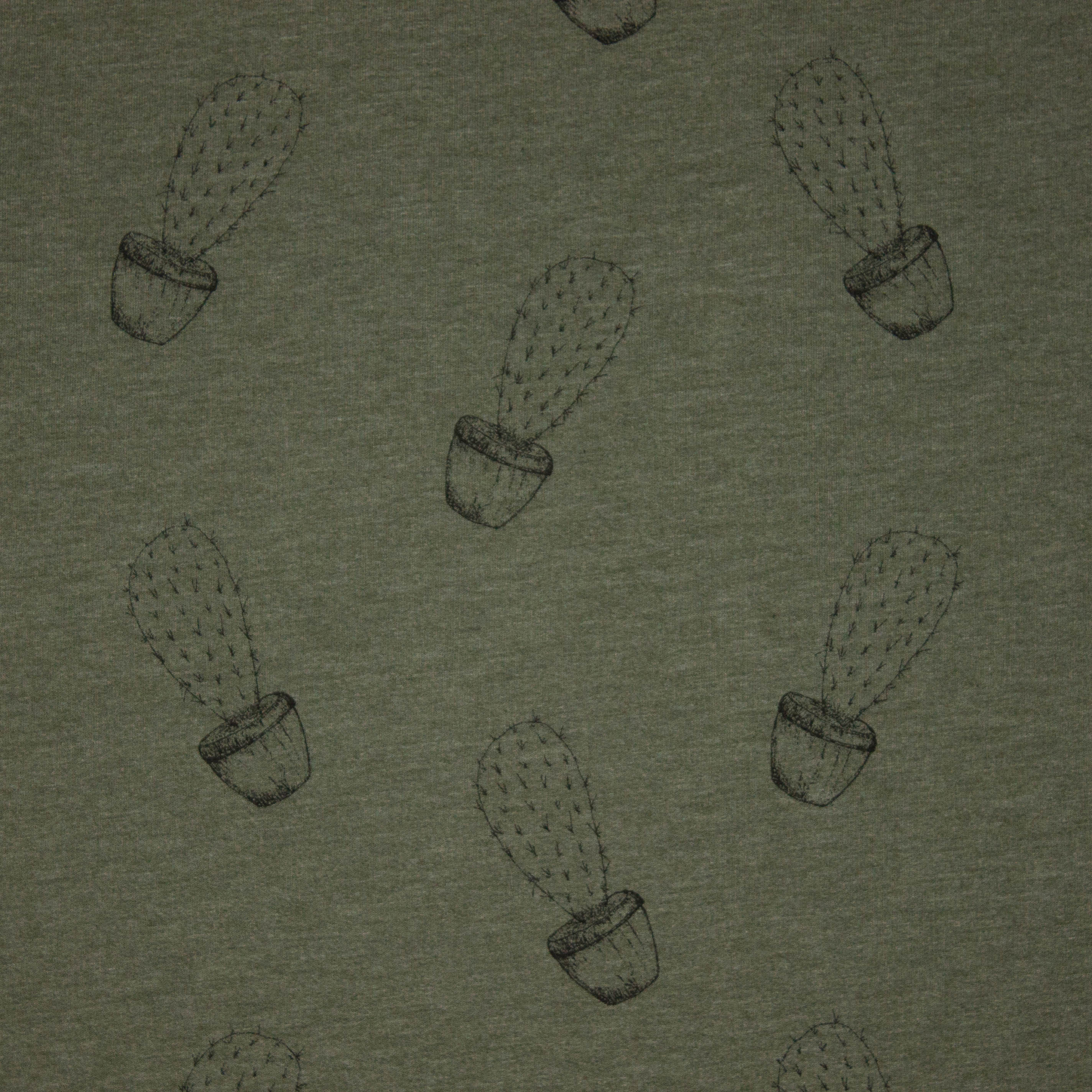 Kakigroene sweaterstof met cactussen motief