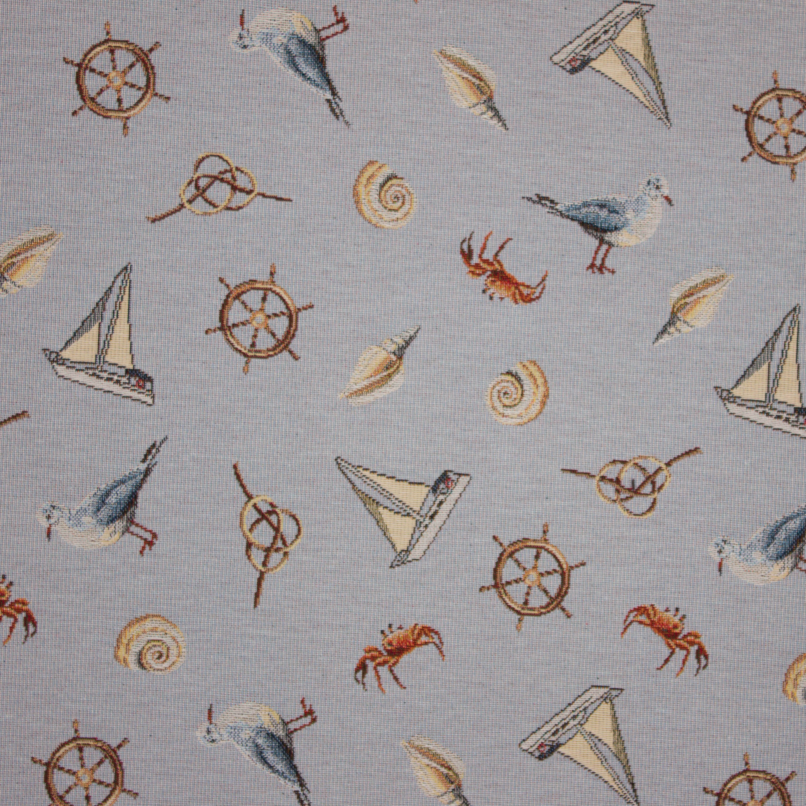 Blauwe canvas met kustleven motief