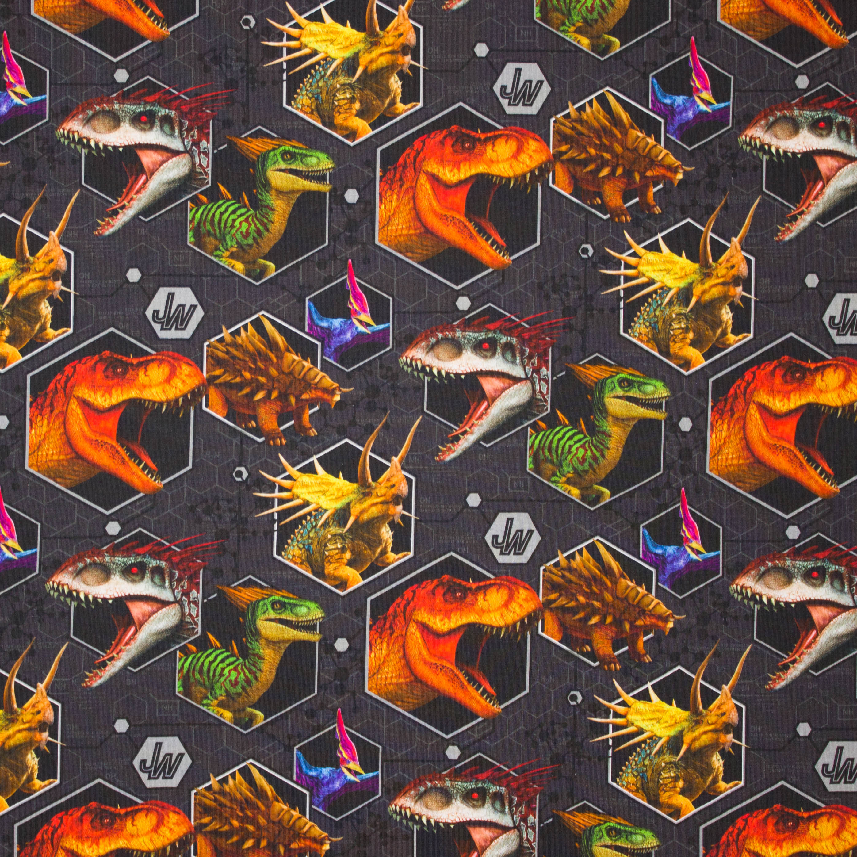 Antraciet grijze tricot met dinosaurussen motief van Jurassic World