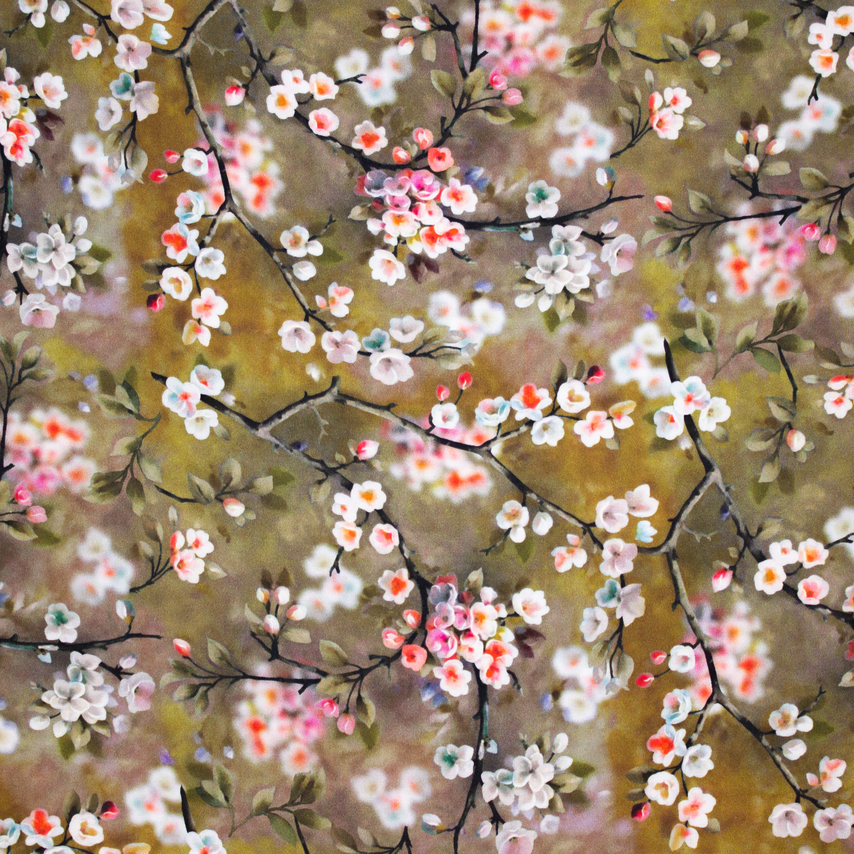 Groene viscose met bloemen