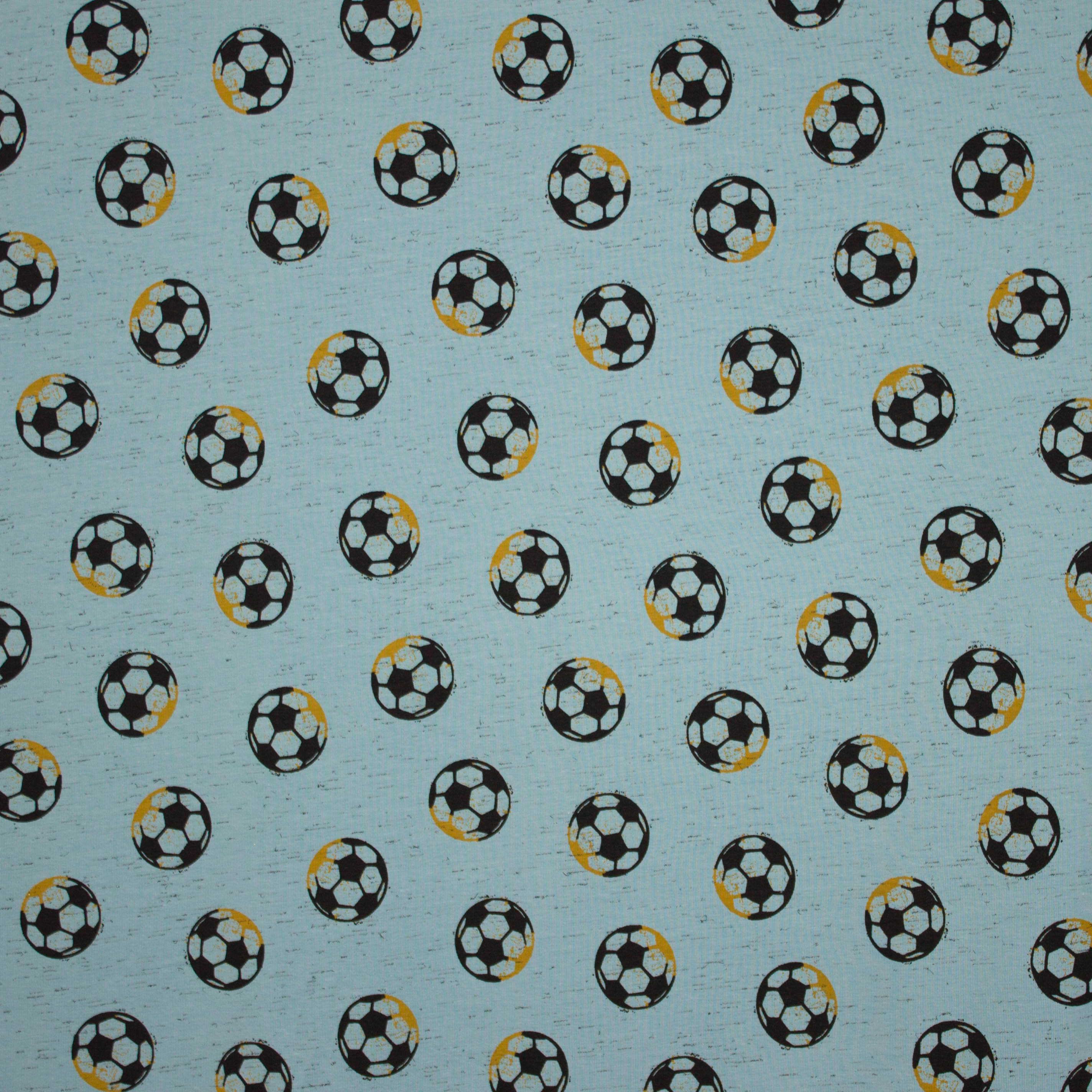 Lichtblauwe tricot met voetballen 'Football Fun' van Poppy'