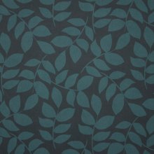 Zwarte polyester met petrolgroen bladmotief