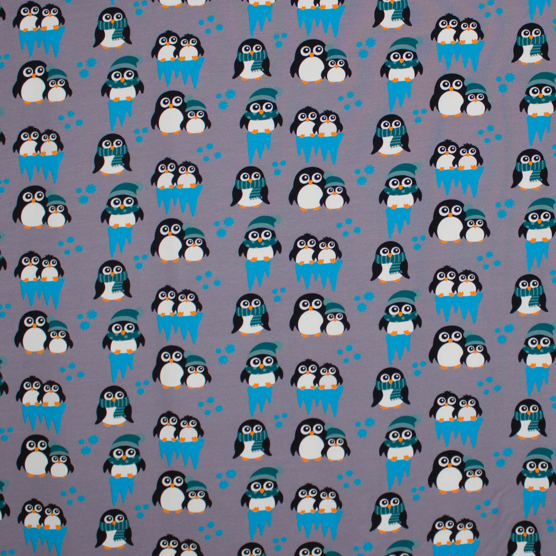 Grijze french terry met pinguïns