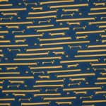 Donkerblauwe tricot met okerkleurige teckels